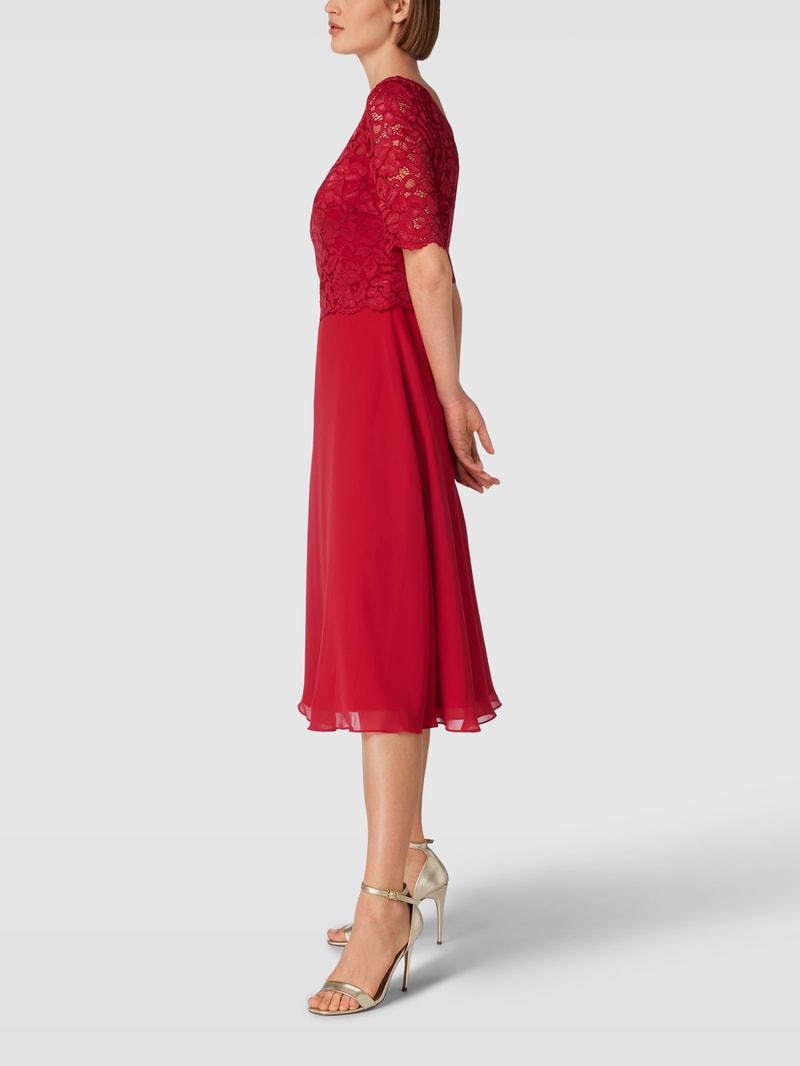 Cocktailkleid mit Spitzenbesatz in dunkelrot meliert