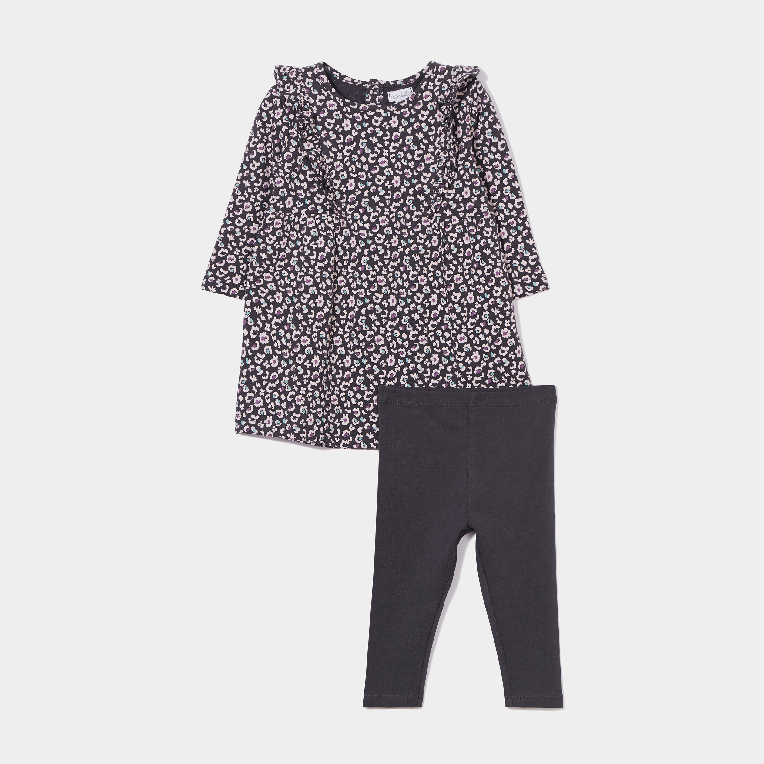 Ensemble robe et legging coton gris foncé bébé fille | La Halle