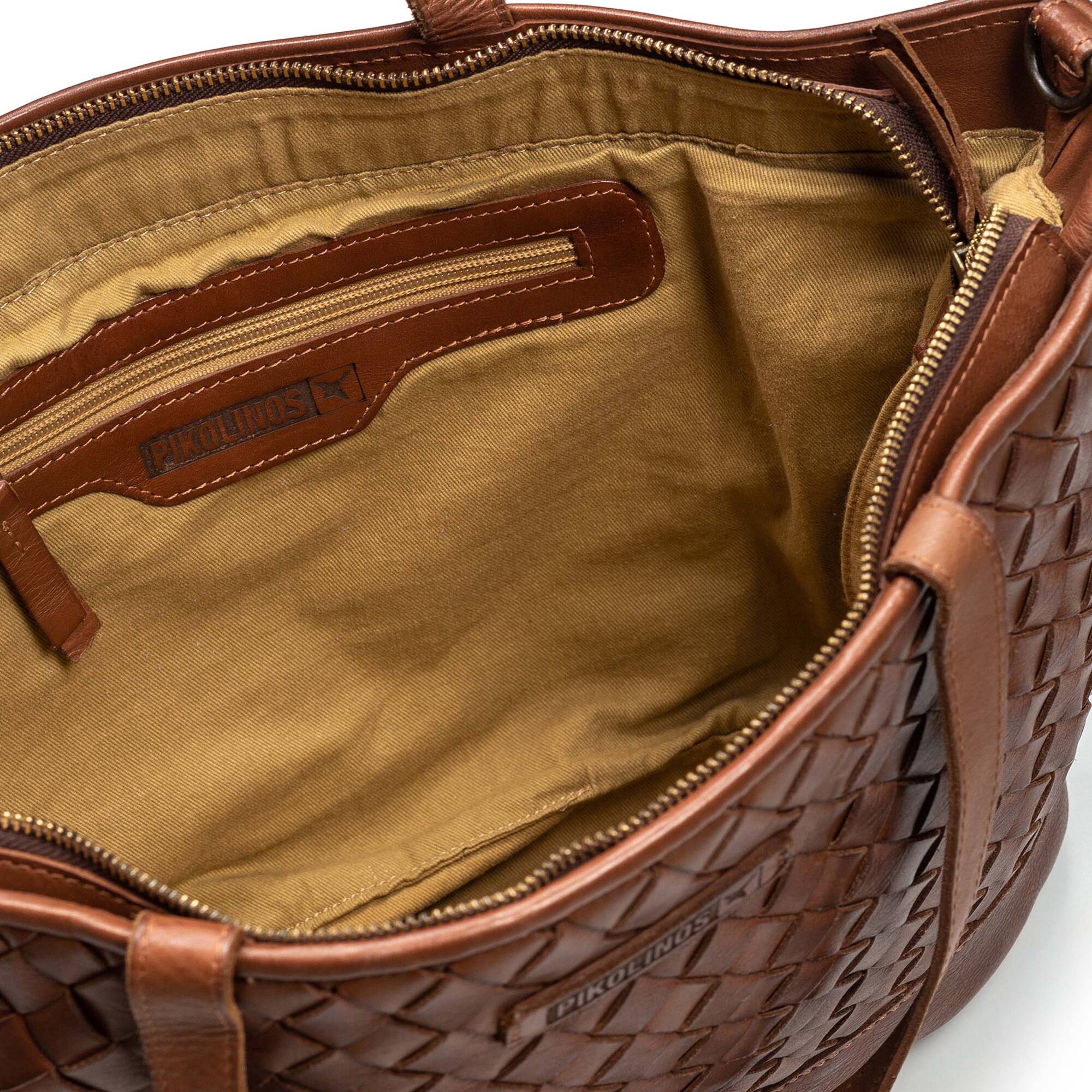 Torba shopperka damska z plecionej skóry - COGNAC