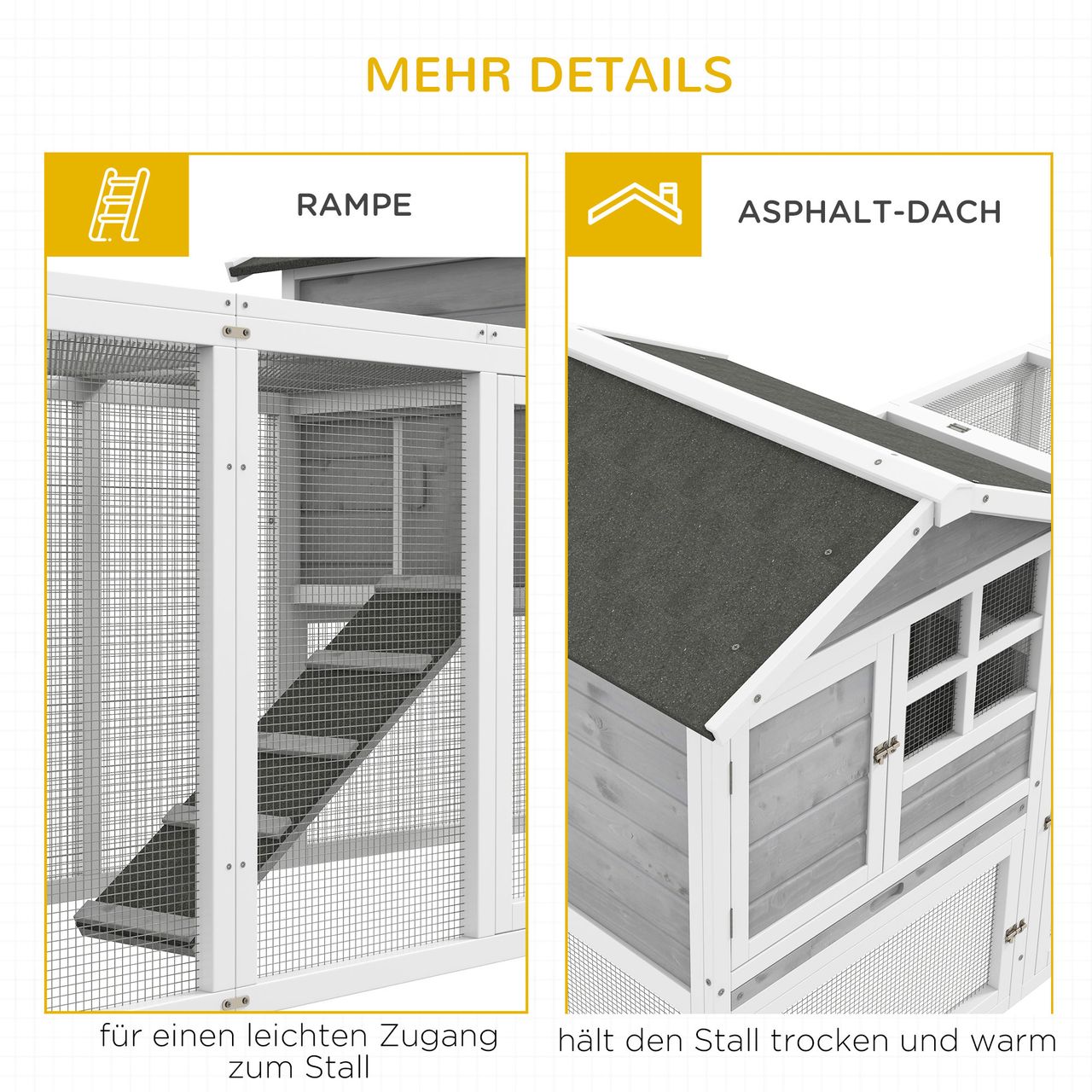 PawHut Kaninchenstall Kleintierstall aus Holz Kleintierkäfig mit Gehege, Rampe