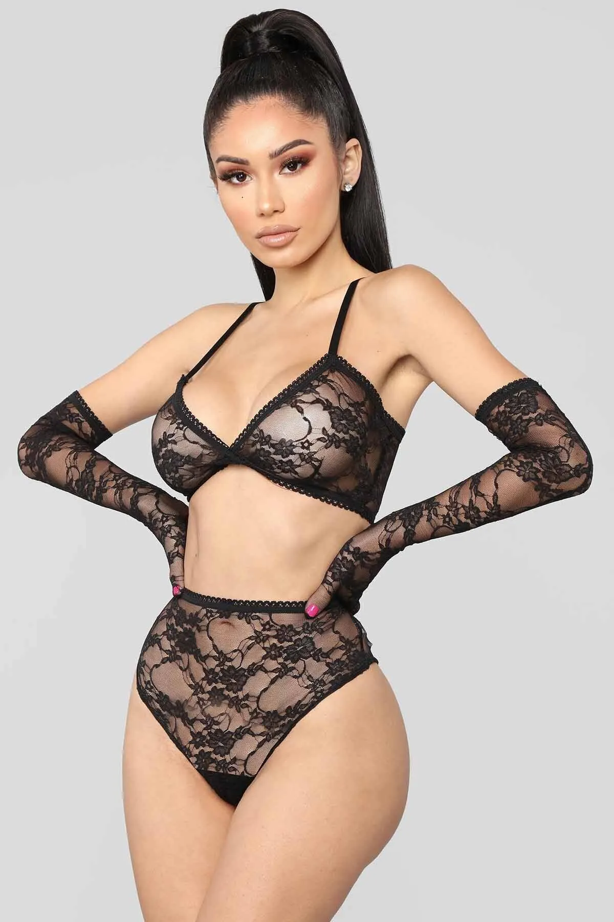 Merry See  Fancy Clothing Fancy behandschuhtes BH-Höschen-Set, Schwarz
