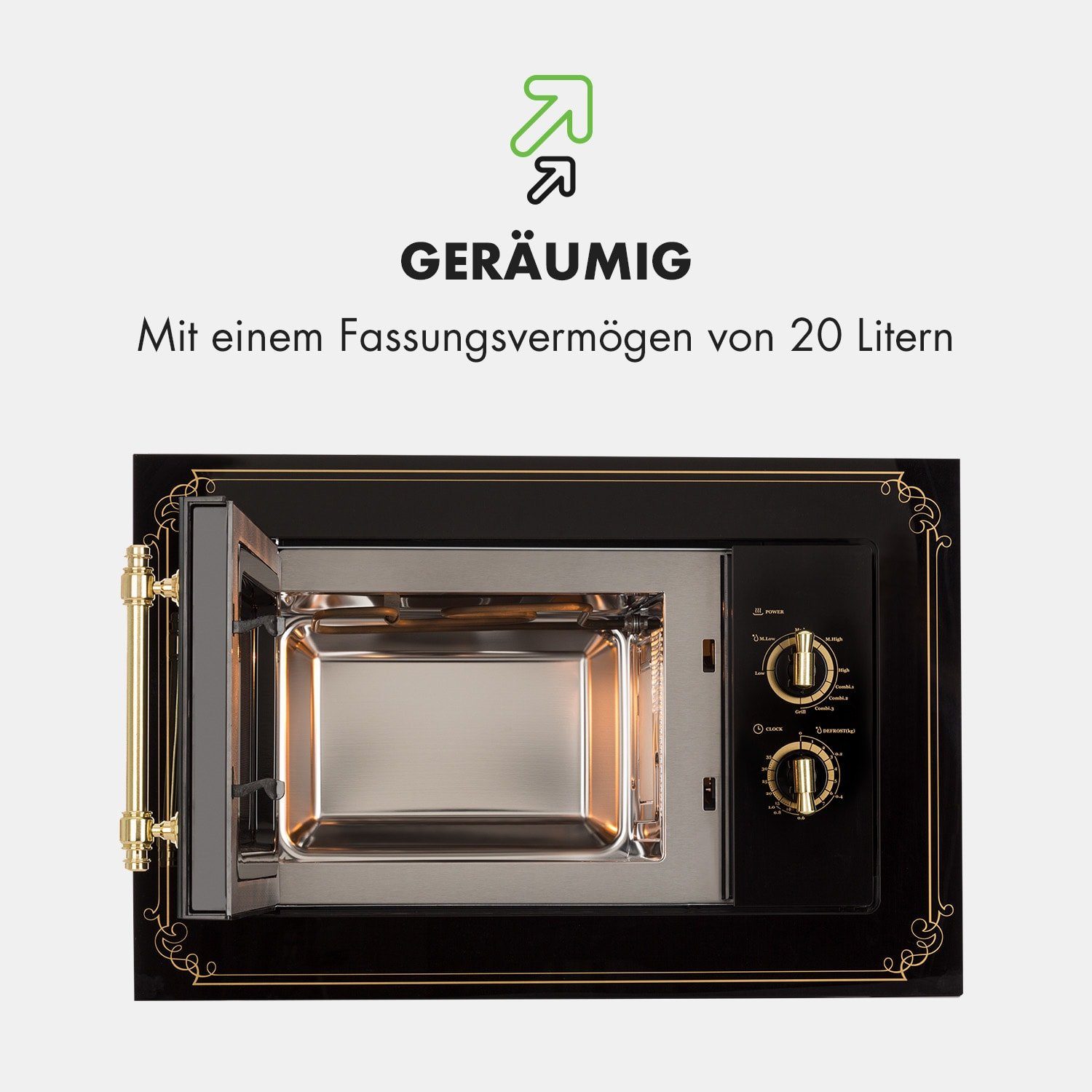 Klarstein Mikrowelle Victoria 20 Einbau-Mikrowelle, 20 l, 800 W, Grill: 1000 W, schwarz, Erwärmen, Grillen, Backen, 20 l