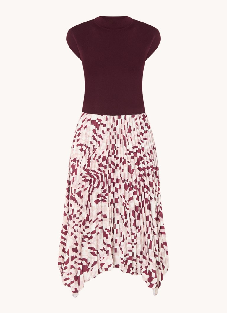 Vestido midi Maya de Phase Eight en punto fino con pliegues y estampado de cuadros.
