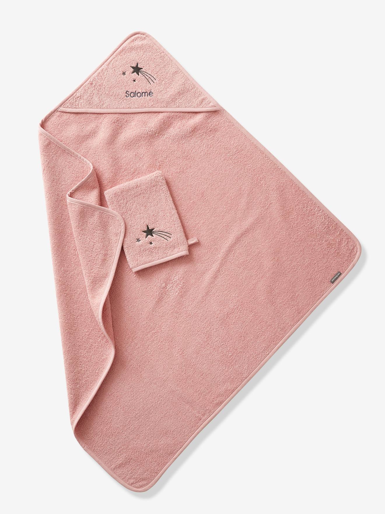 Vertbaudet Baby Kapuzenbadetuch & Waschhandschuh Oeko-Tex, personalisierbar - blau