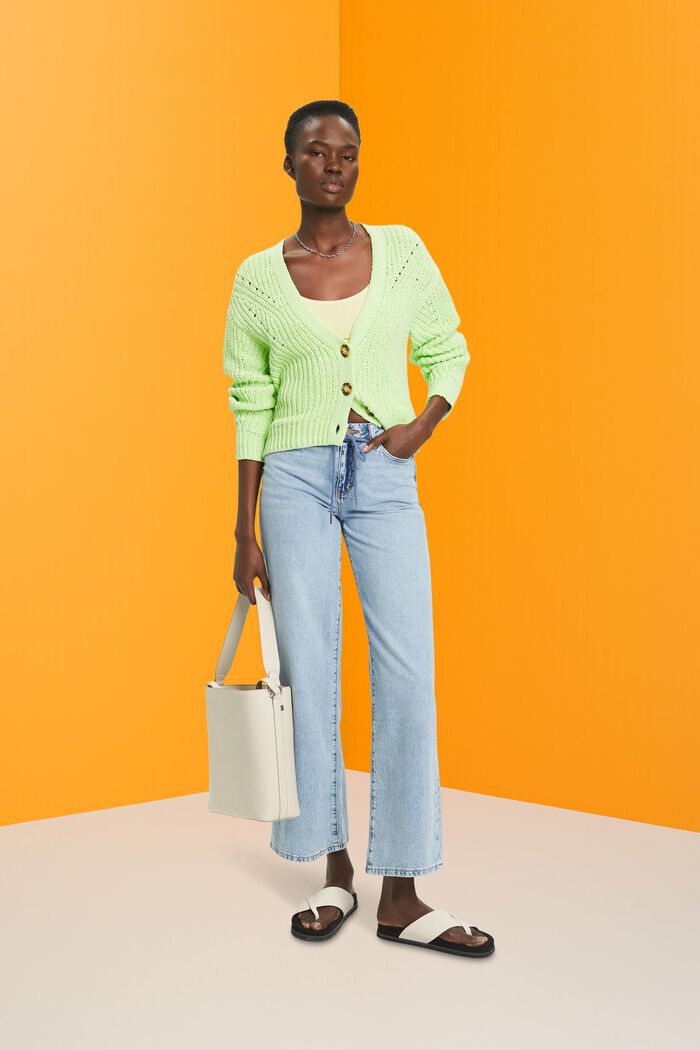 Jeans mit hohem Bund, weitem Bein und Schnürtel