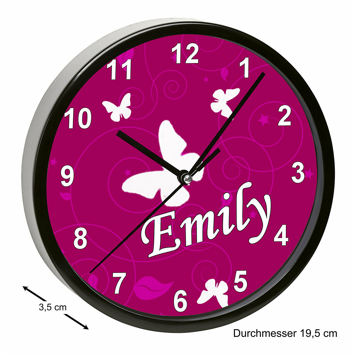 Kinder Wanduhr personalisiert mit Name Schmetterling Brombeere