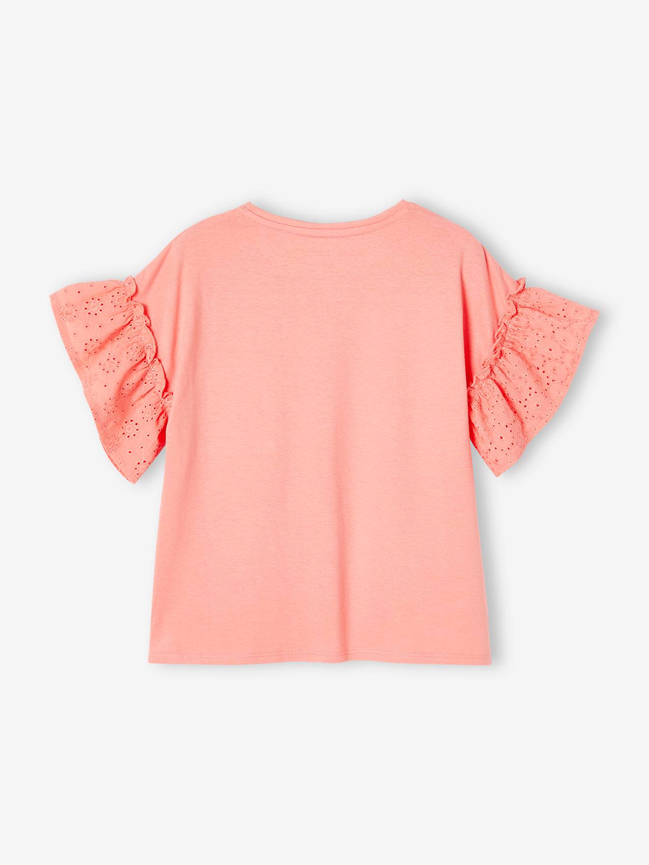 T-shirt manches à volants en broderie anglaise fille écru