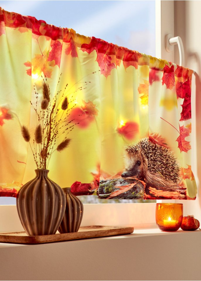 LED Scheibengardine mit Igel Druck