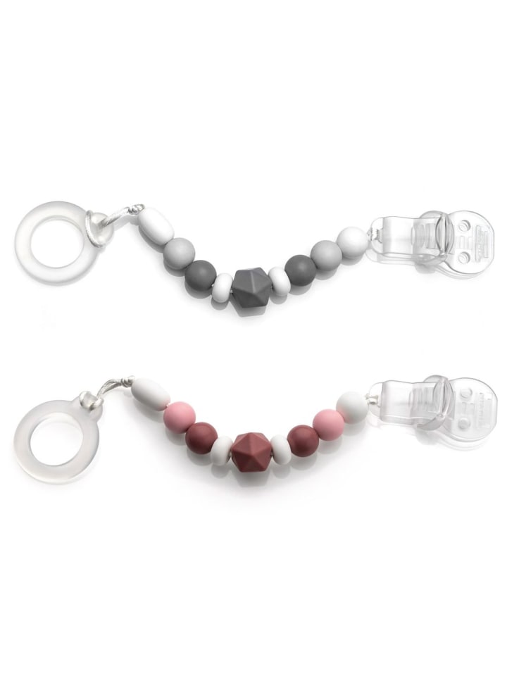 MiaMia Schnullerkette mit Silikon-Perlen & Gummiring inkl. in rosa,grau günstig kaufen onesize