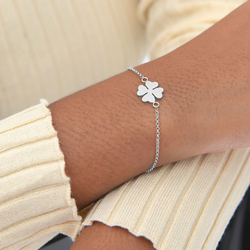 Elli Elli Bracelet Femmes Trèfle à Quatre Feuilles Symbole de Chance en Argent Sterlin Bracelet