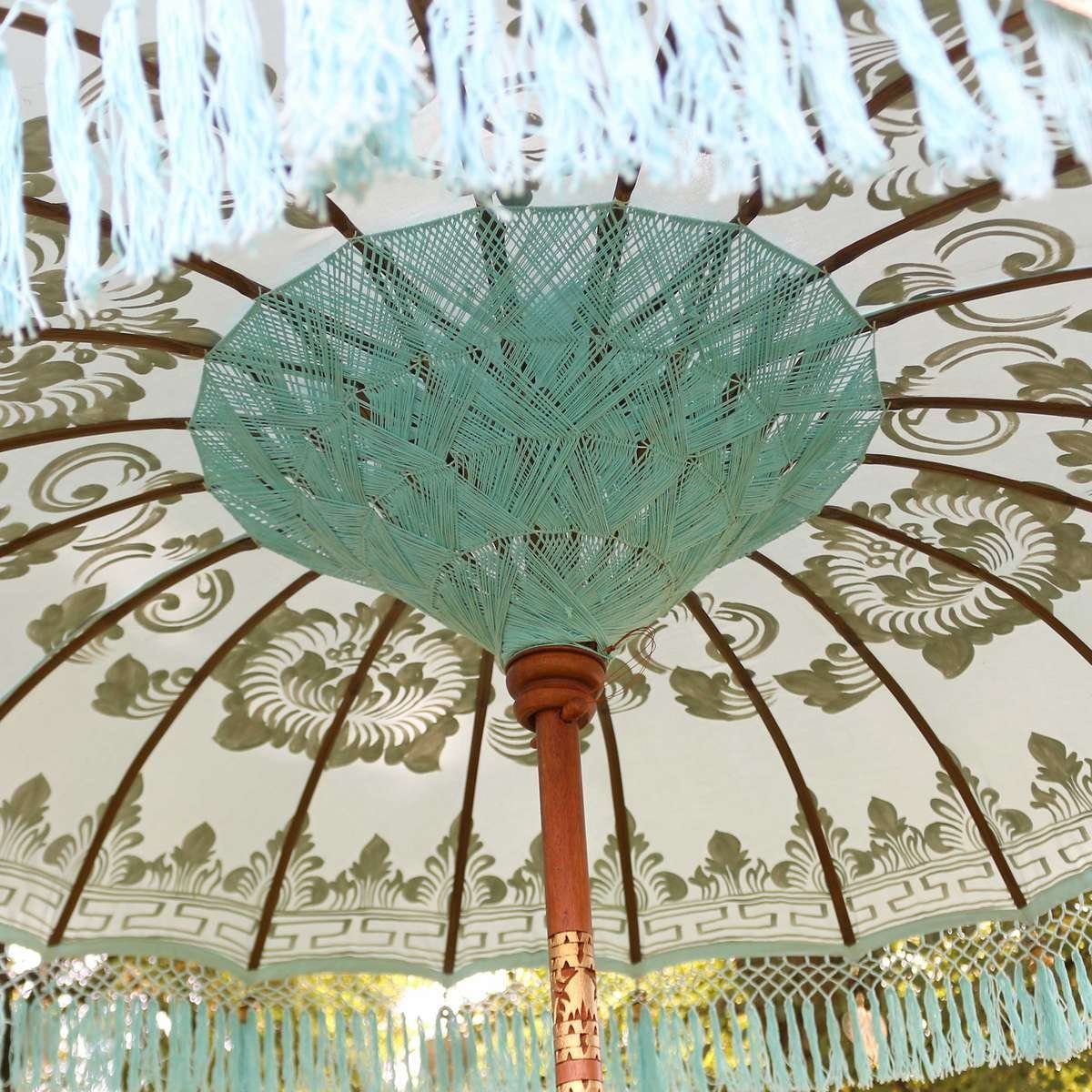 Oriental Galerie Sonnenschirm Türkiser Bali Garten-Sonnenschirm,185 cm Gold Fransen Emilia, Handarbeit