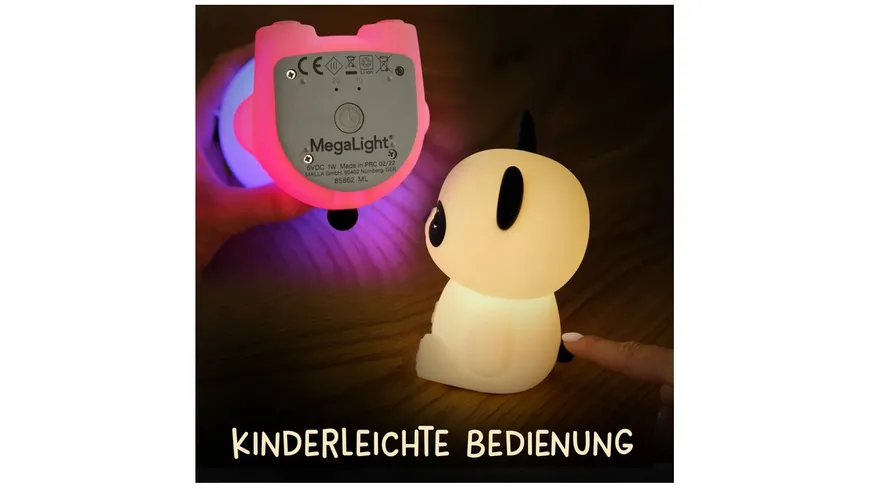 MegaLight LED Kinder Nachtlicht PADDY PANDA RGB dimmbar mit Timer