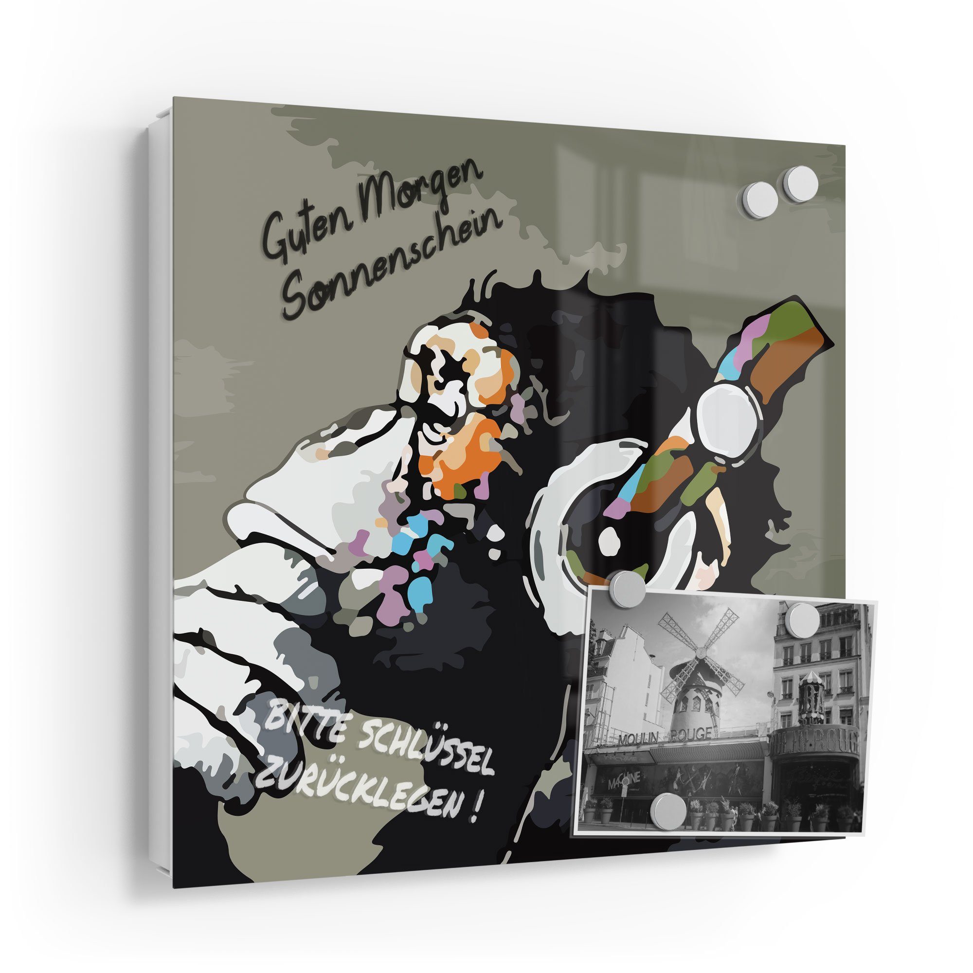DEQORI Schlüsselkasten 'Schimpanse hört Musik', Glas Schlüsselbox modern magnetisch beschreibbar