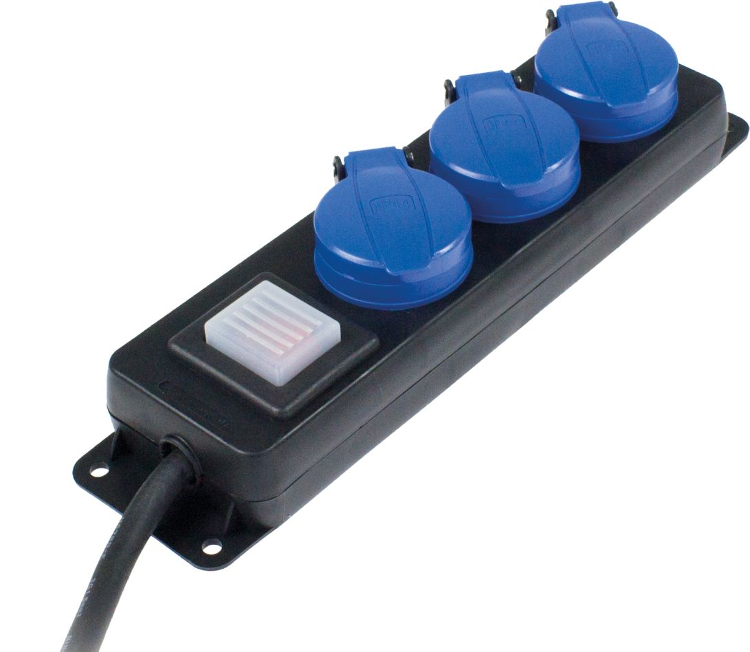 Schwabe 38603 Fordelingsboks 230V/16A IP44 Tredobbelt med Forlængerkabel H07RN-F 3G1.5 1.5m