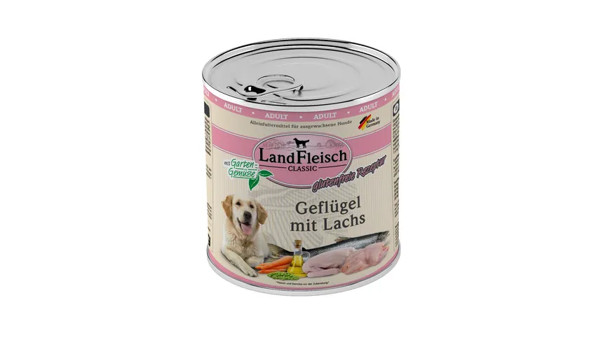 LandFleisch Classic Hundenassfutter Geflügel mit Lachs und Gartengemüse 800 g