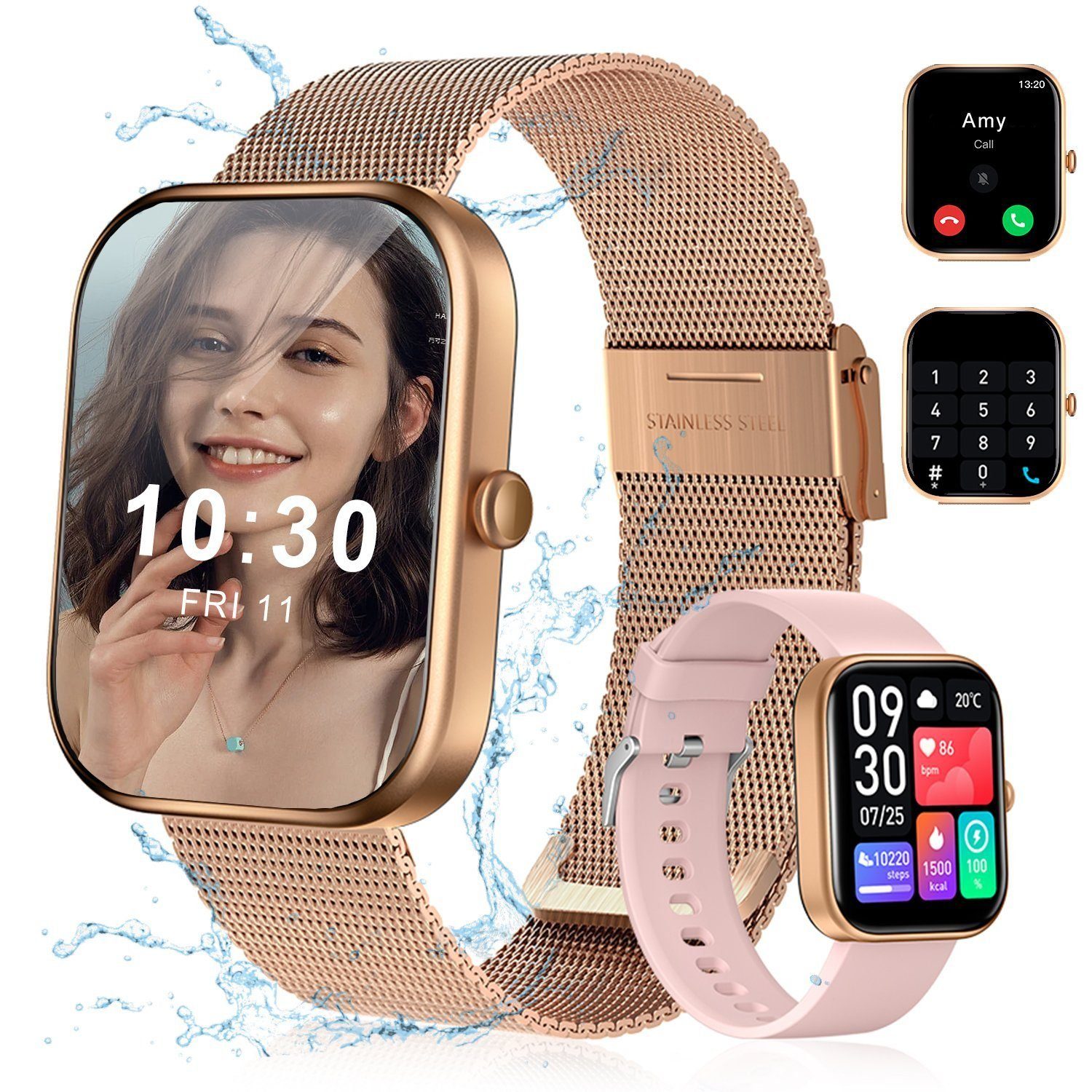 IBETTER Smartwatch Damen Herren Smartwatch (2.0'' HD Voll Touchscreen Zoll Zoll) Fitnessuhr mit Telefonfunktion WhatsApp Notiz mit deutscher Bedienungsanleitung, Herzfrequenzmesser,mit Blutsauerstoff Pulsmesser Sportuhr Schrittzähler Schlafmonitor Ak