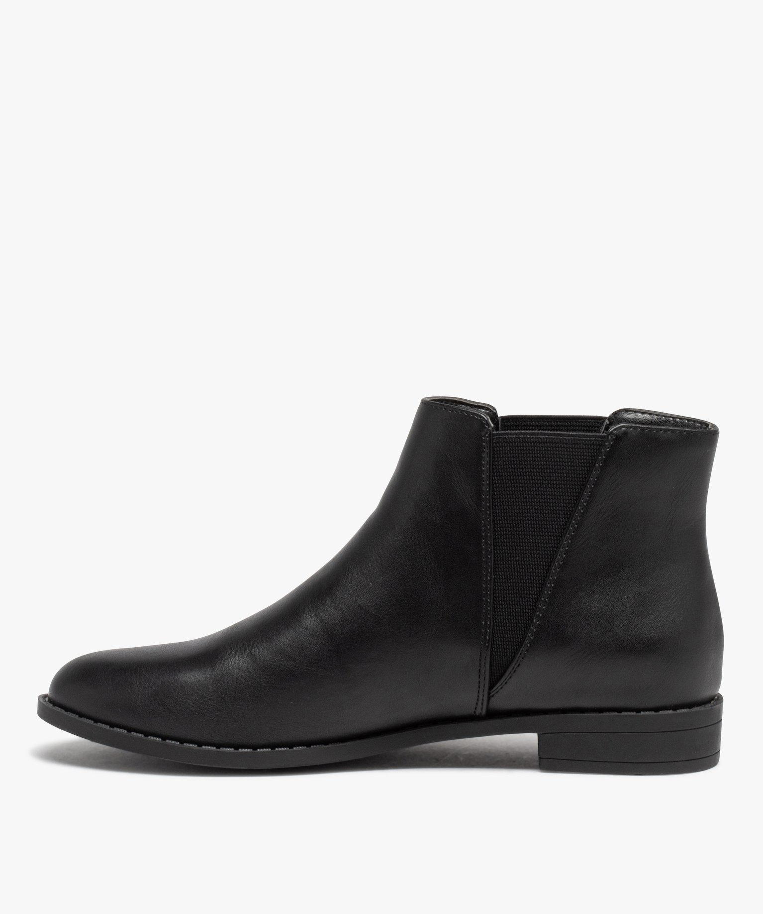 Boots Chelsea unies à talon plat femme noir | GEMO