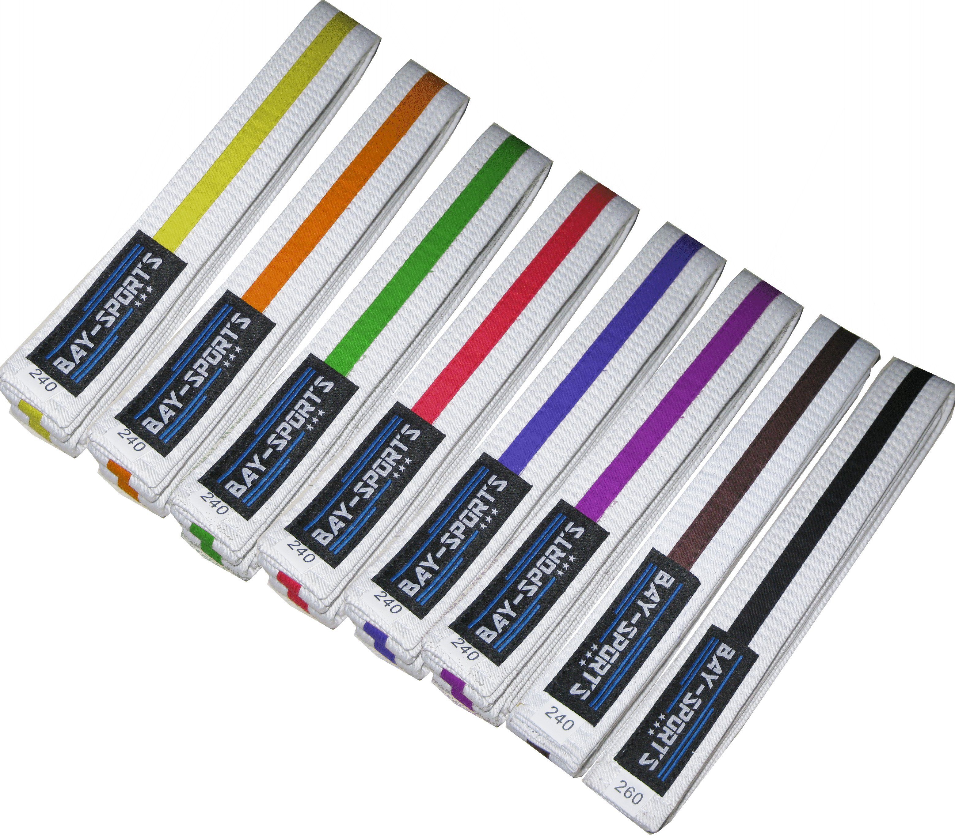 BAY-Sports Karateanzug Budogürtel weiß/orange/weiß mit Mittelstreifen, Zweifarbig, Mehrfarbig, Karategürtel Kampfsportgürtel (Standard, Traditionell), Judogürtel, Taekwondogürtel, Länge 160 cm - 350 cm
