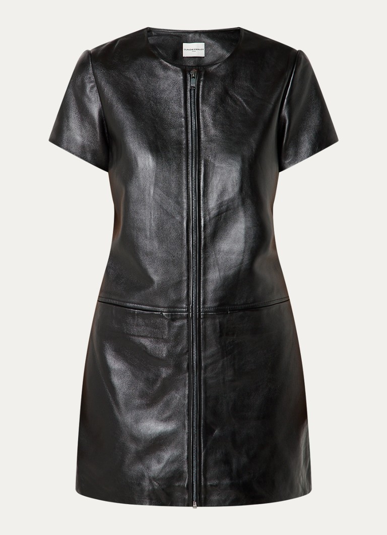 Rochie scurtă din piele de miel, cu buzunare, de la Claudie Pierlot.