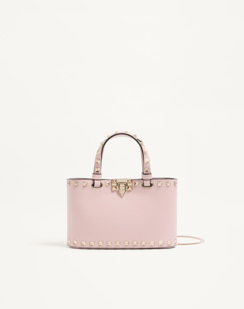 Mini Rockstud indkøbstaske i granatrødt kalveskind