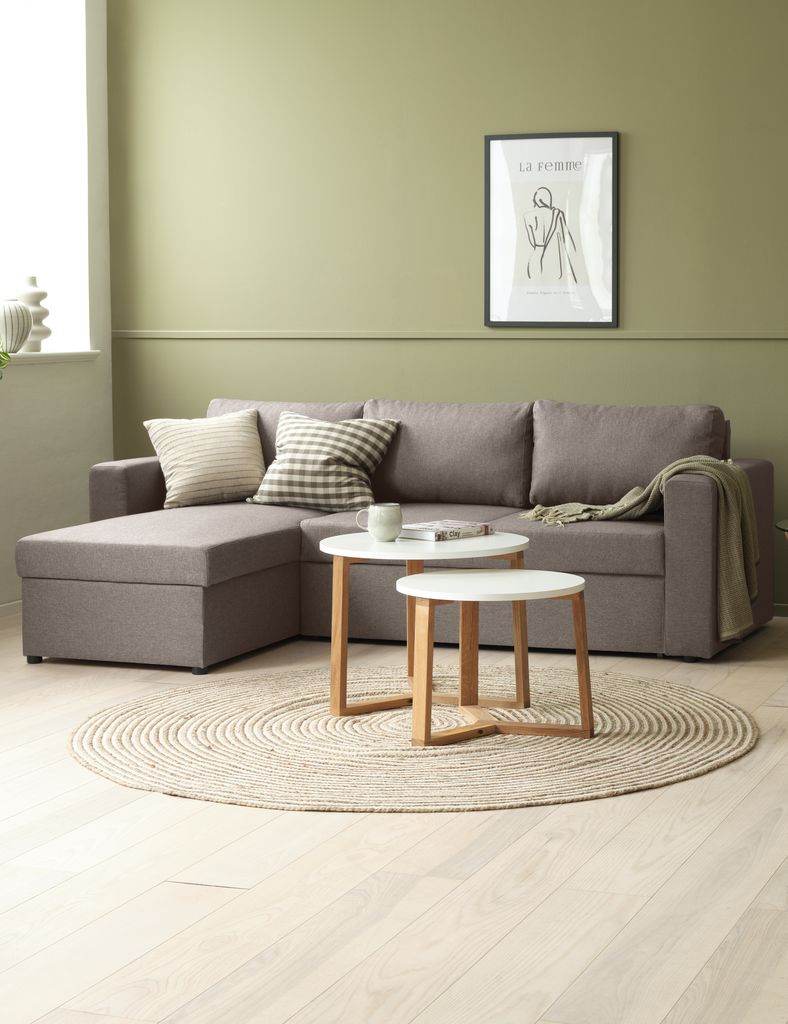 MARSLEV Sofá cama MARSLEV com chaise longue, tecido cinza claro