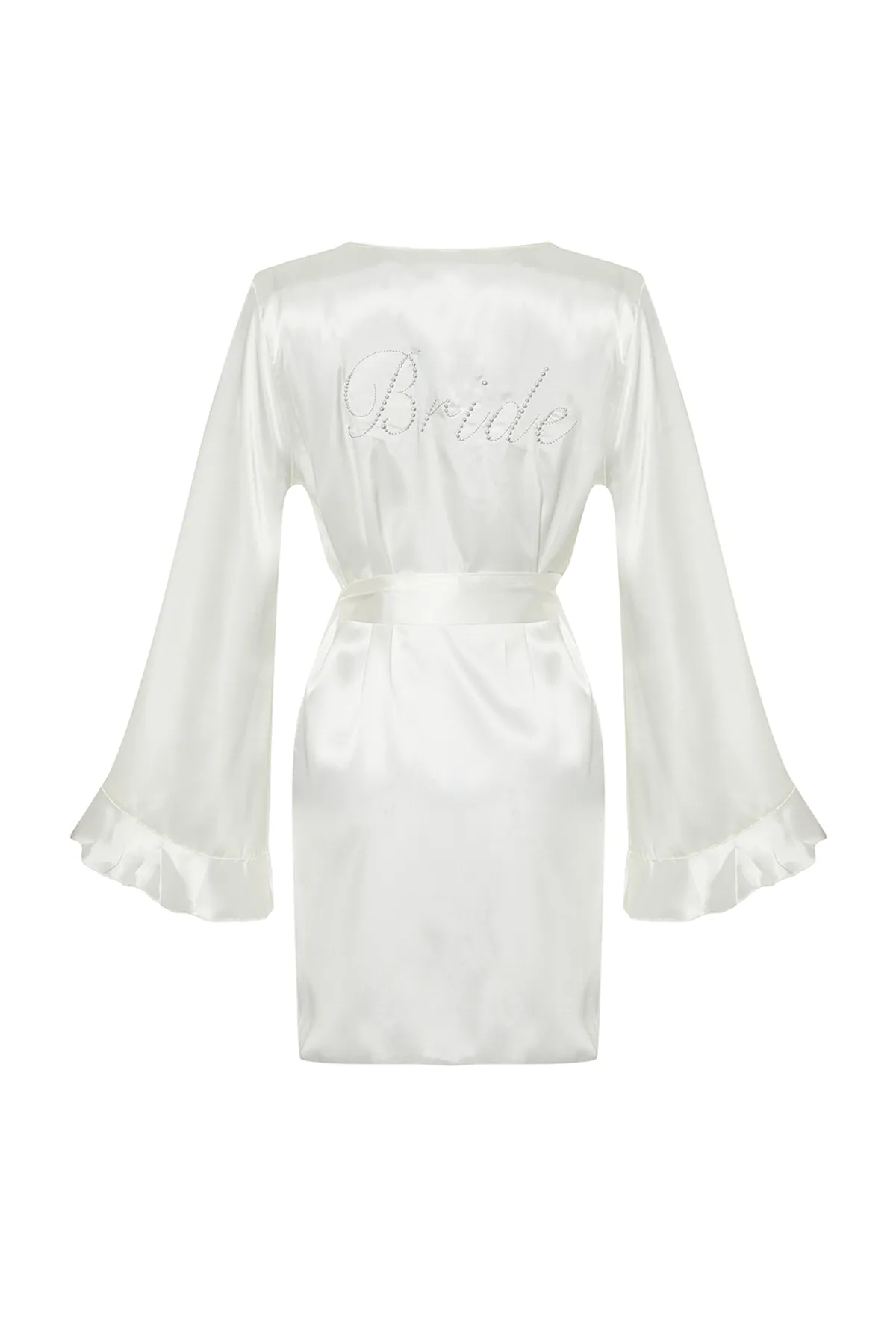 Trendyol Collection  Weißer Braut-Morgenmantel aus Satin mit Schwungrad und Stickerei auf der Rückseite, Geschenk-Morgenmantel aus Satin THMSS24SB00009