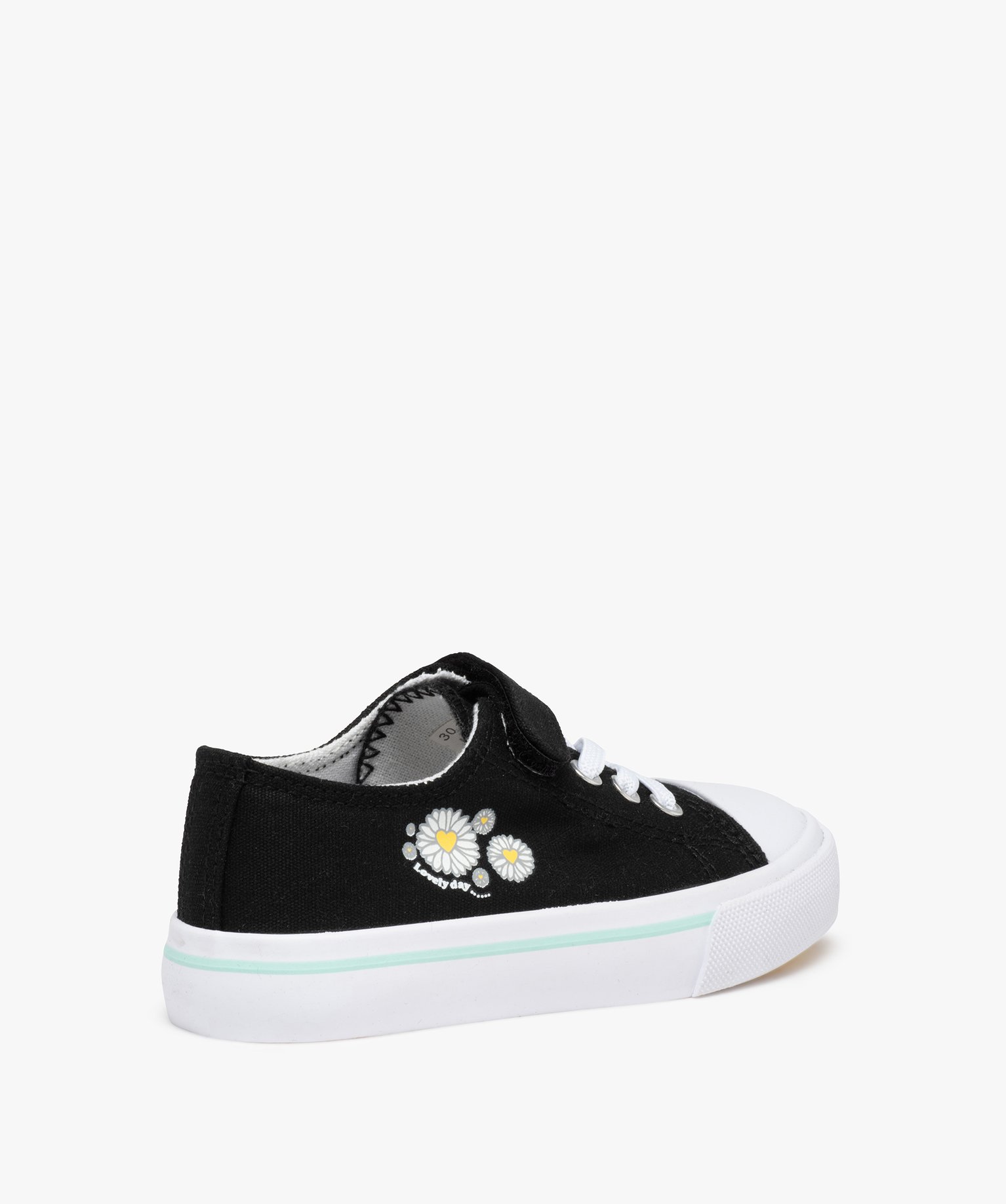 Baskets fille en toile avec motif marguerite sur le coté noir noir | GEMO