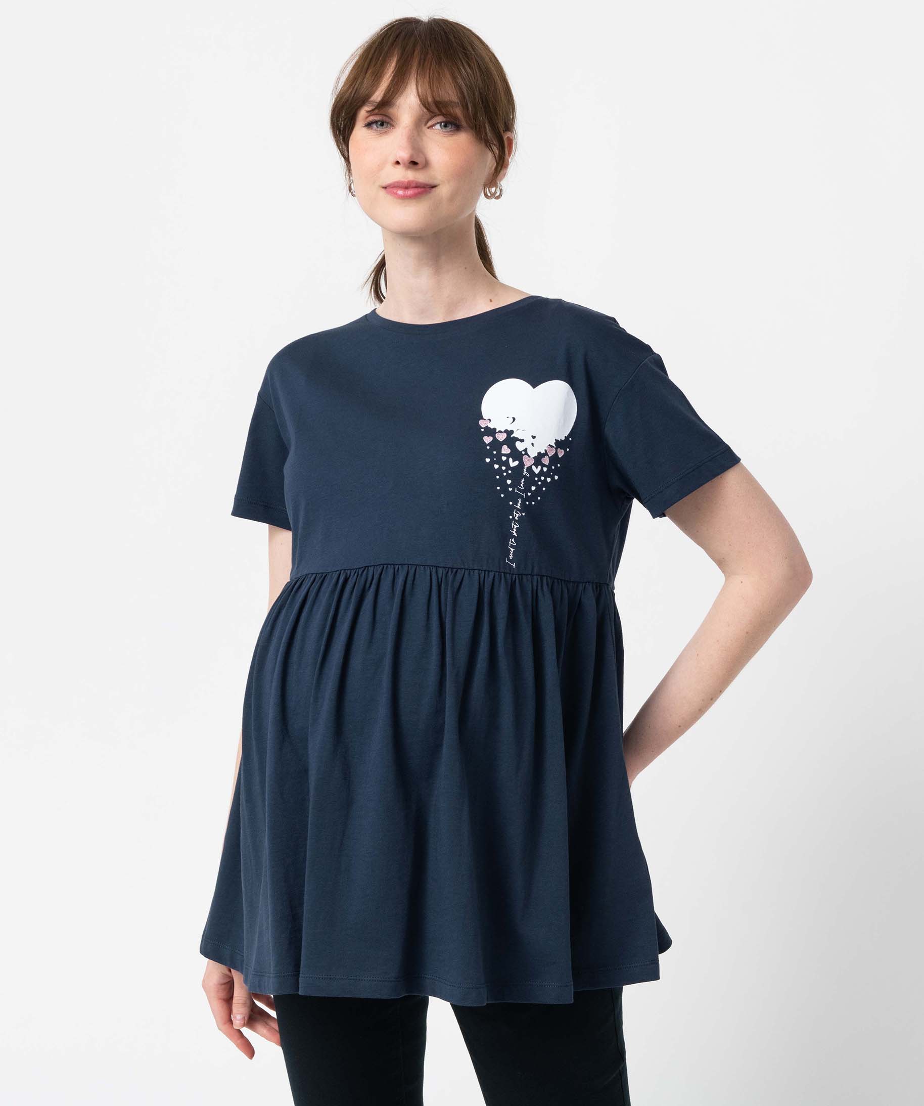 Tee-shirt de grossesse à motif avec large volant dans le bas bleu | GEMO