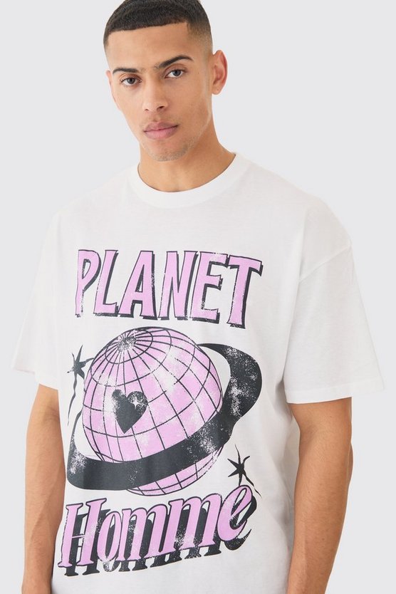 Oversize T-Shirt mit Planet Homme Print
