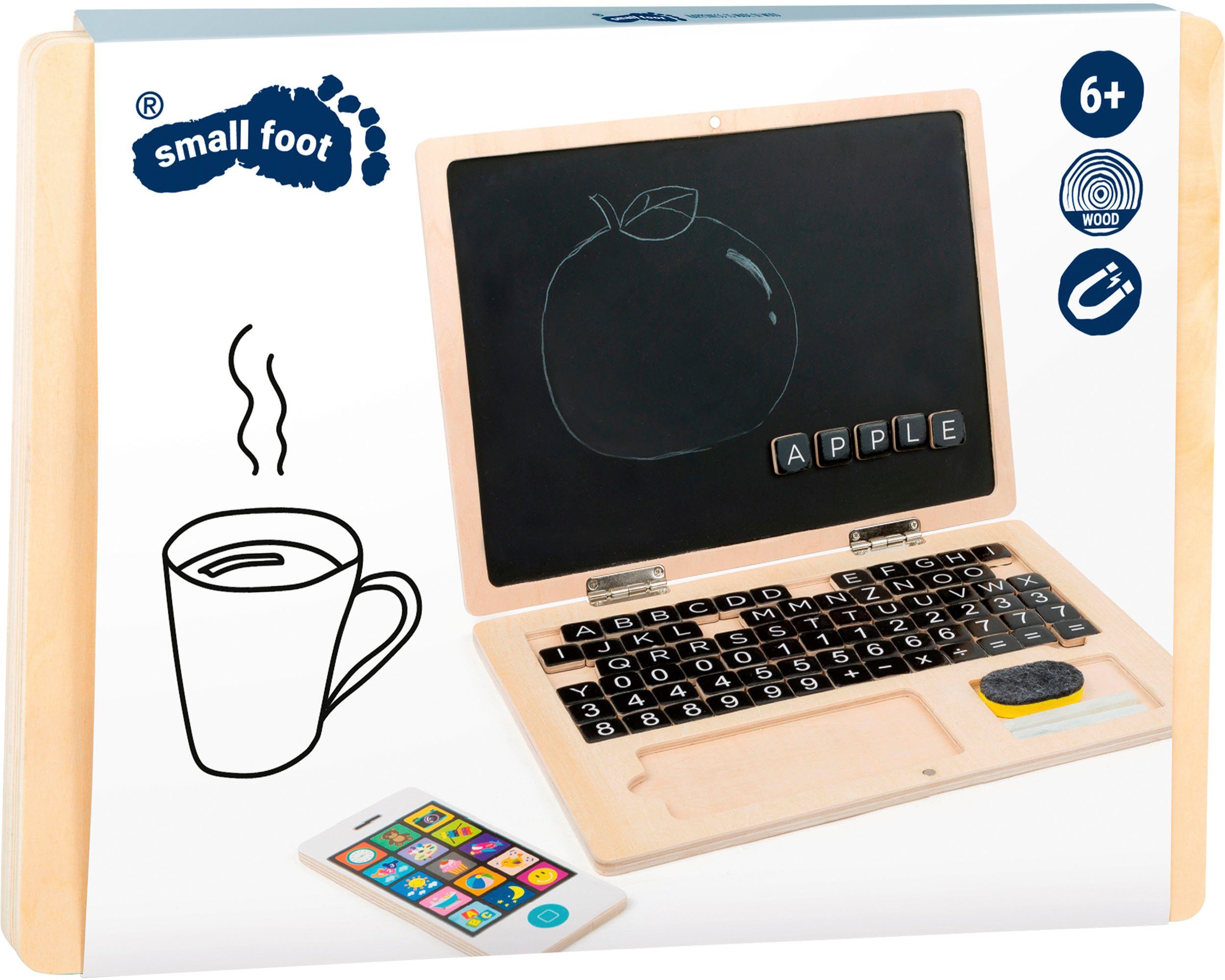 Small Foot Magnettafel Holzspielzeug, Holz-Laptop mit Magnet-Tafel