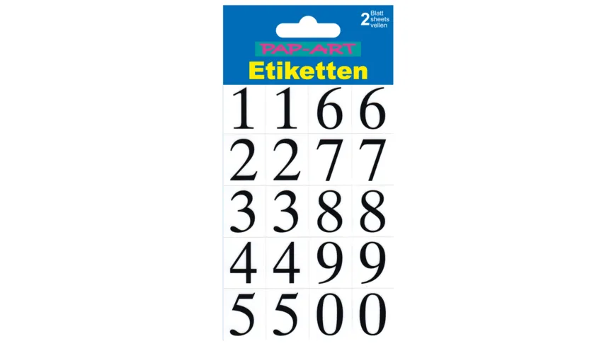 PAP-ART Zahlen-Etiketten schwarz auf transparent 20mm