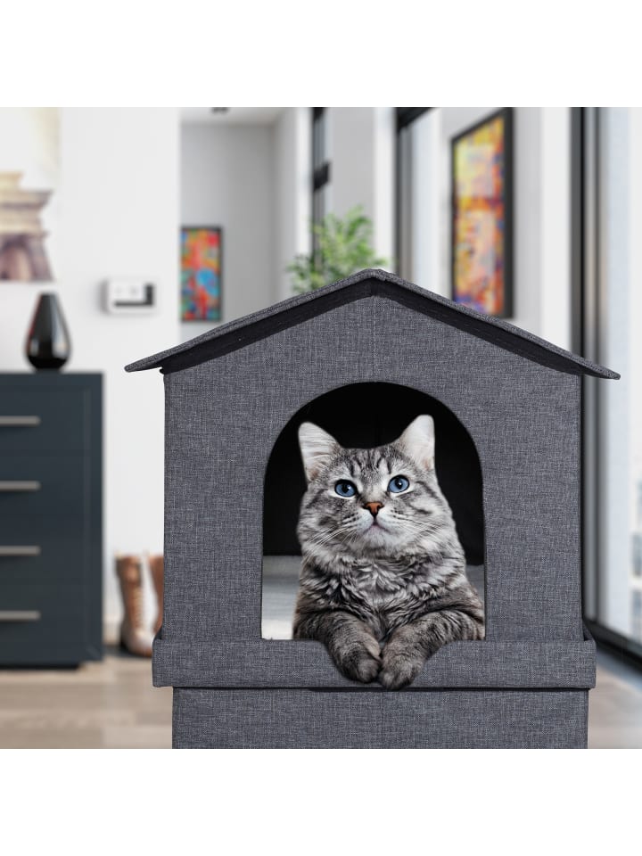 relaxdays Katzenhaus in Dunkelgrau günstig kaufen onesize