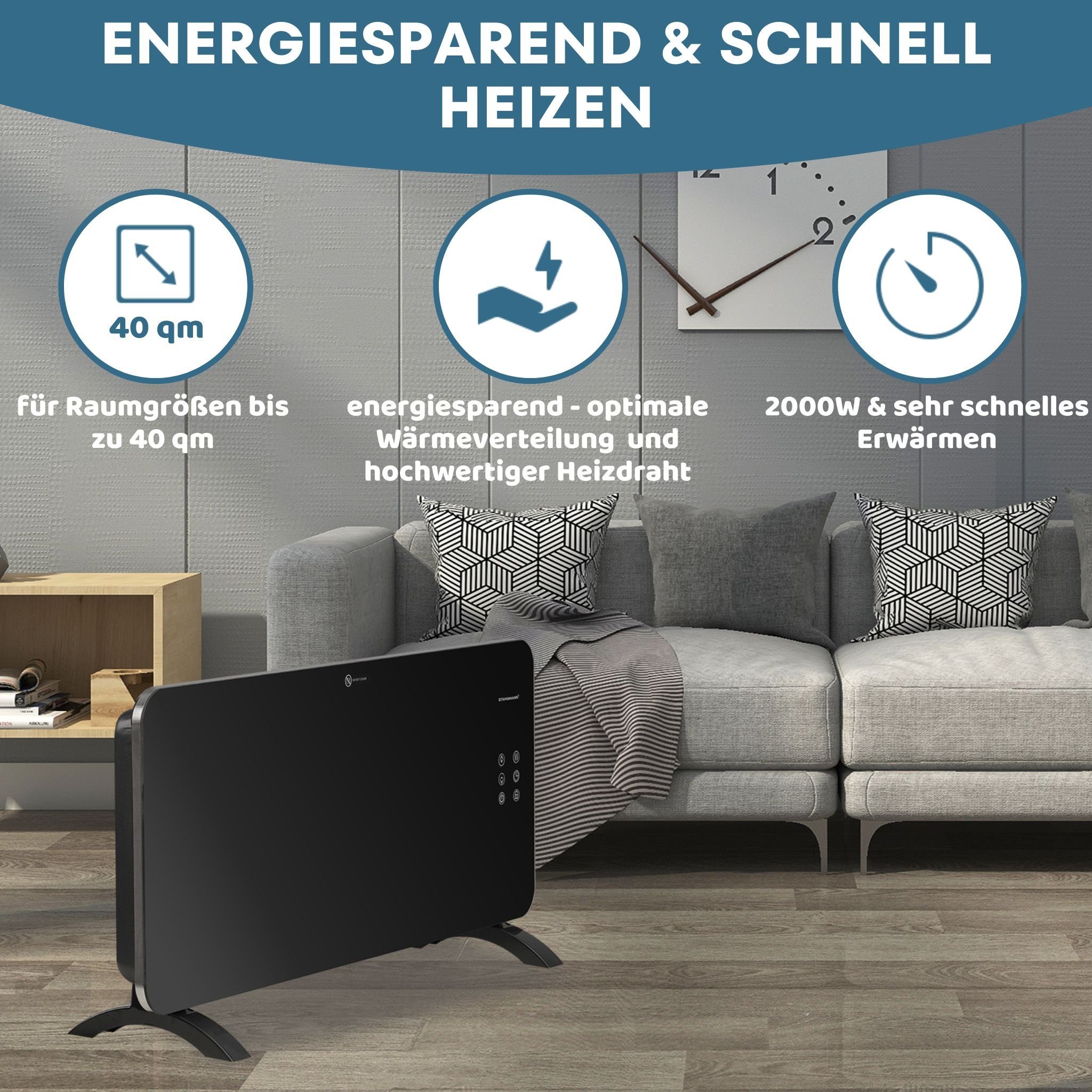 Stahlmann Heizgerät STAHLMANN Konvektor Heizung ZG2000, WiFi App Steuerung, 2000 W, Schnelle Erwärmung, Thermostat, Leise und Konvektor Heizung