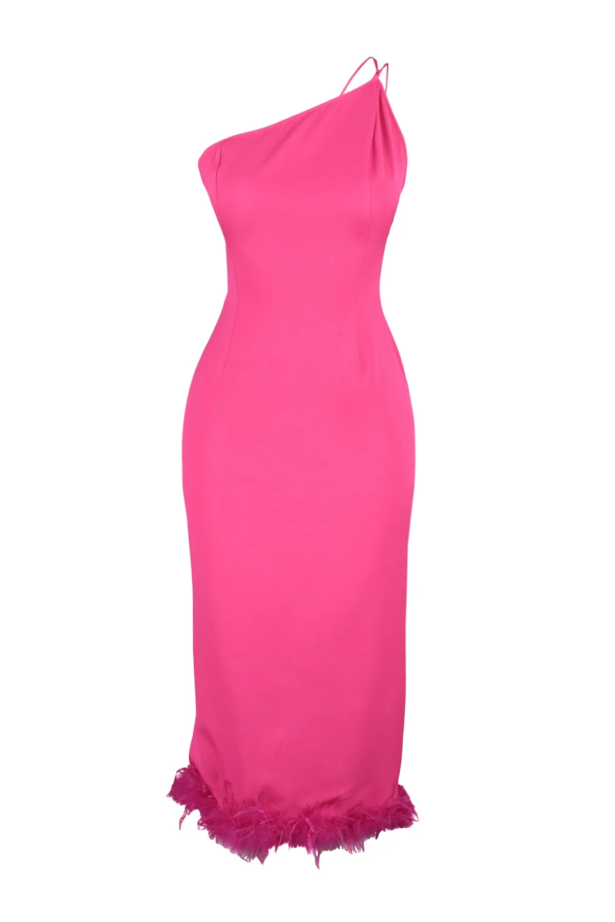 Trendyol Collection  Tailliertes, elegantes Abendkleid in Fuchsia mit gewebten Otriches TPRSS23EL00254