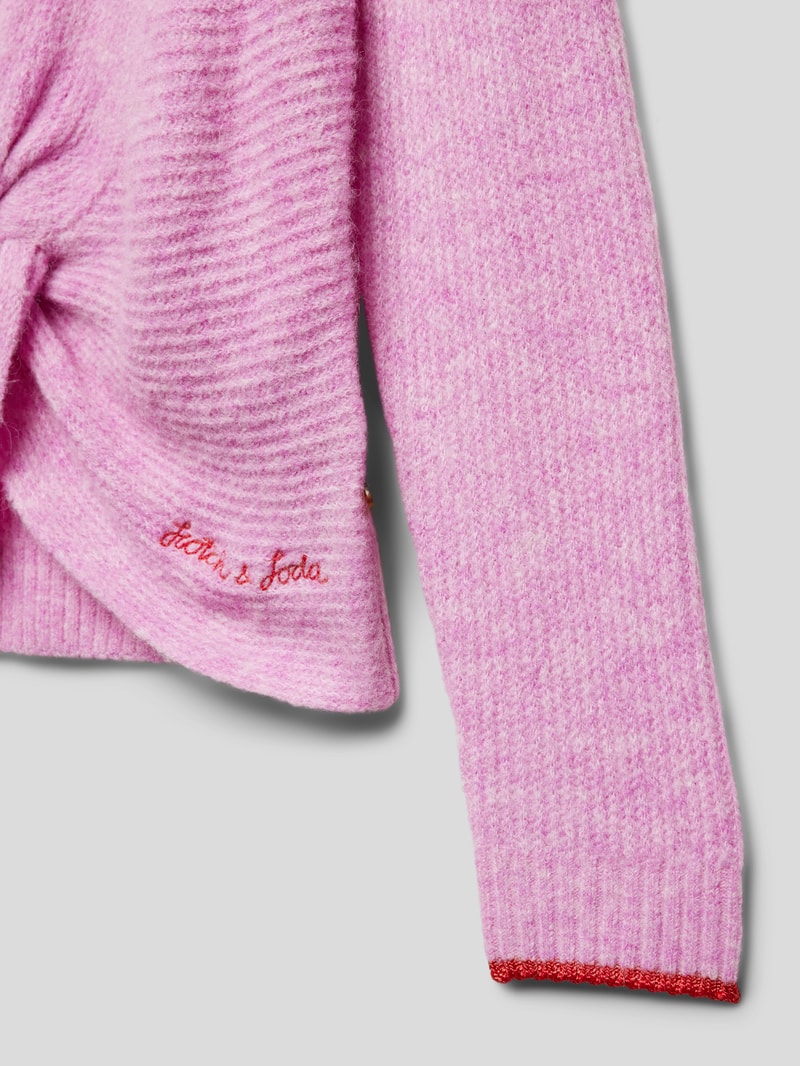 Strickpullover mit Label-Stitching in hellrosa