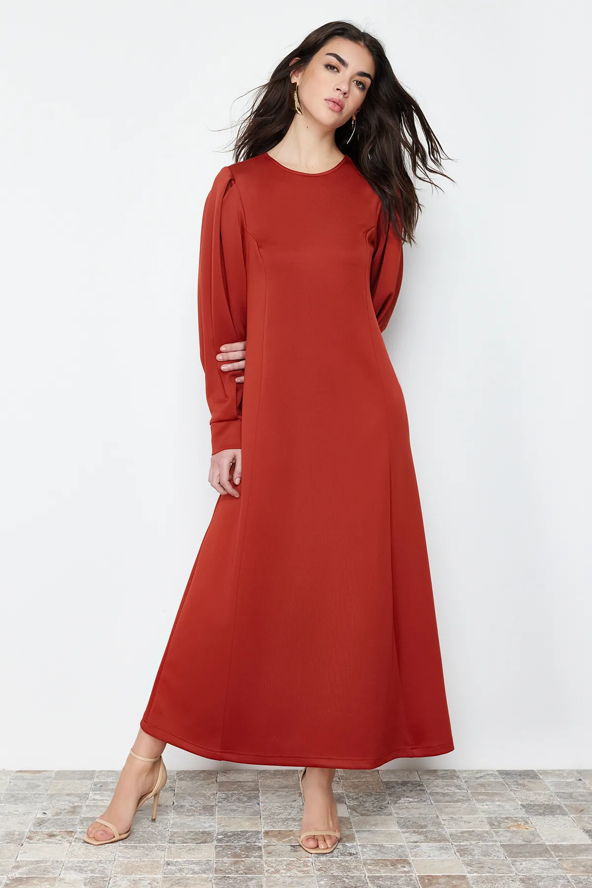Trendyol Modest  A-Linien-Strickkleid aus Scuba-Stoff in Tile-Optik - TCTSS24EB00110