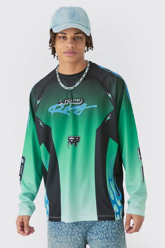 Langärmliges Oversize Oberteil mit Motorsport Homme Print
