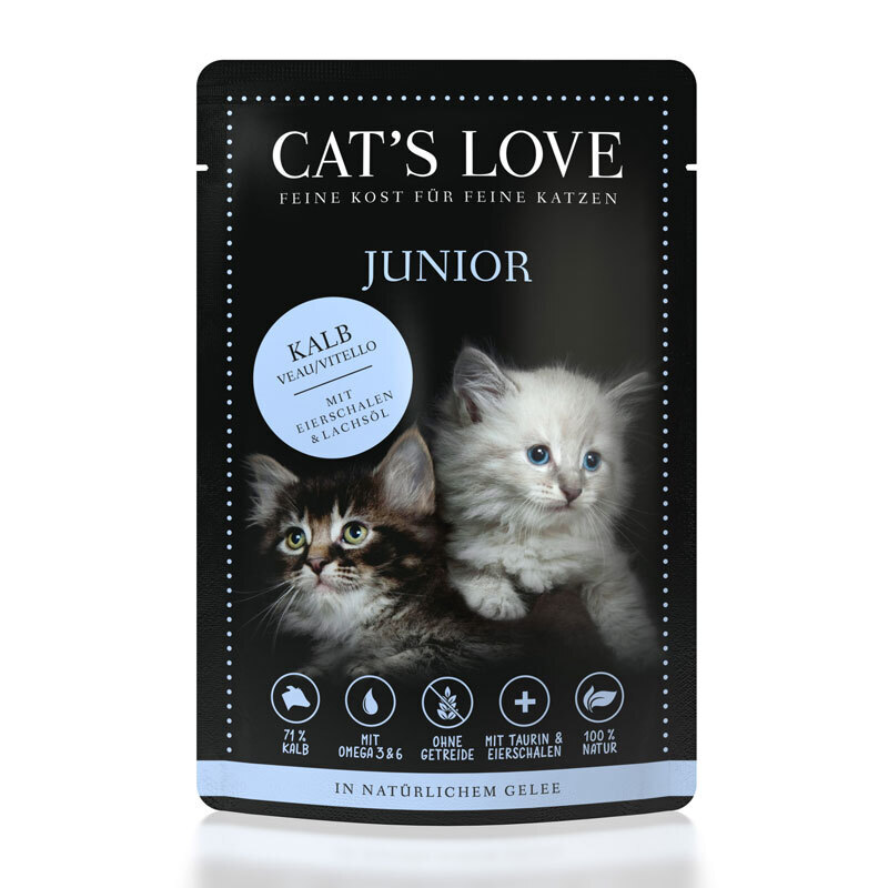 CAT'S LOVE Nassfutter CAT'S LOVE Junior 12x85g Kalb mit Eierschalen & Lachsöl