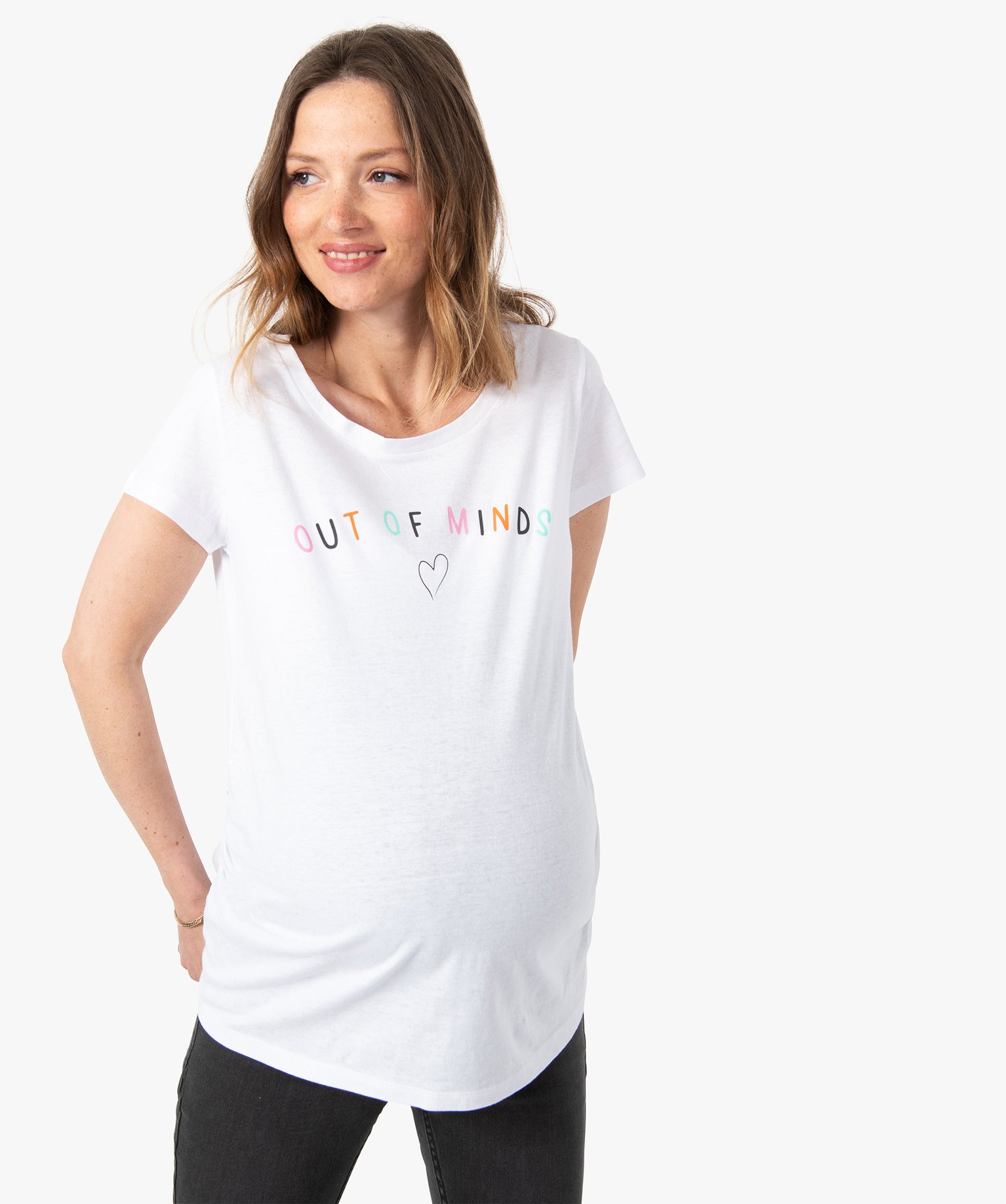 Tee-shirt de grossesse avec inscription multicolore blanc | GEMO