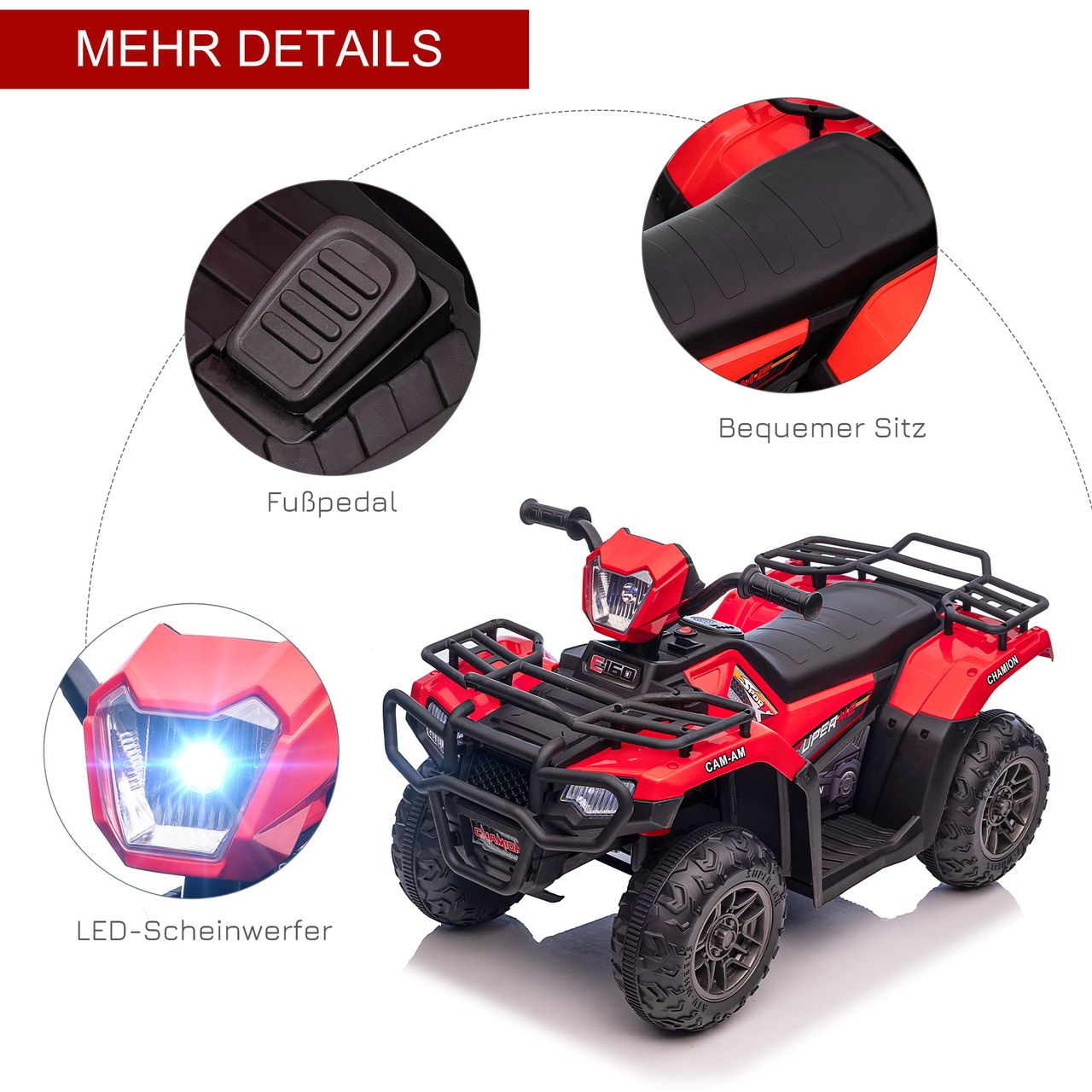 HOMCOM Elektro Kinderquad, Elektroauto, Elektro-Quad, Kinderfahrzeug, Rot