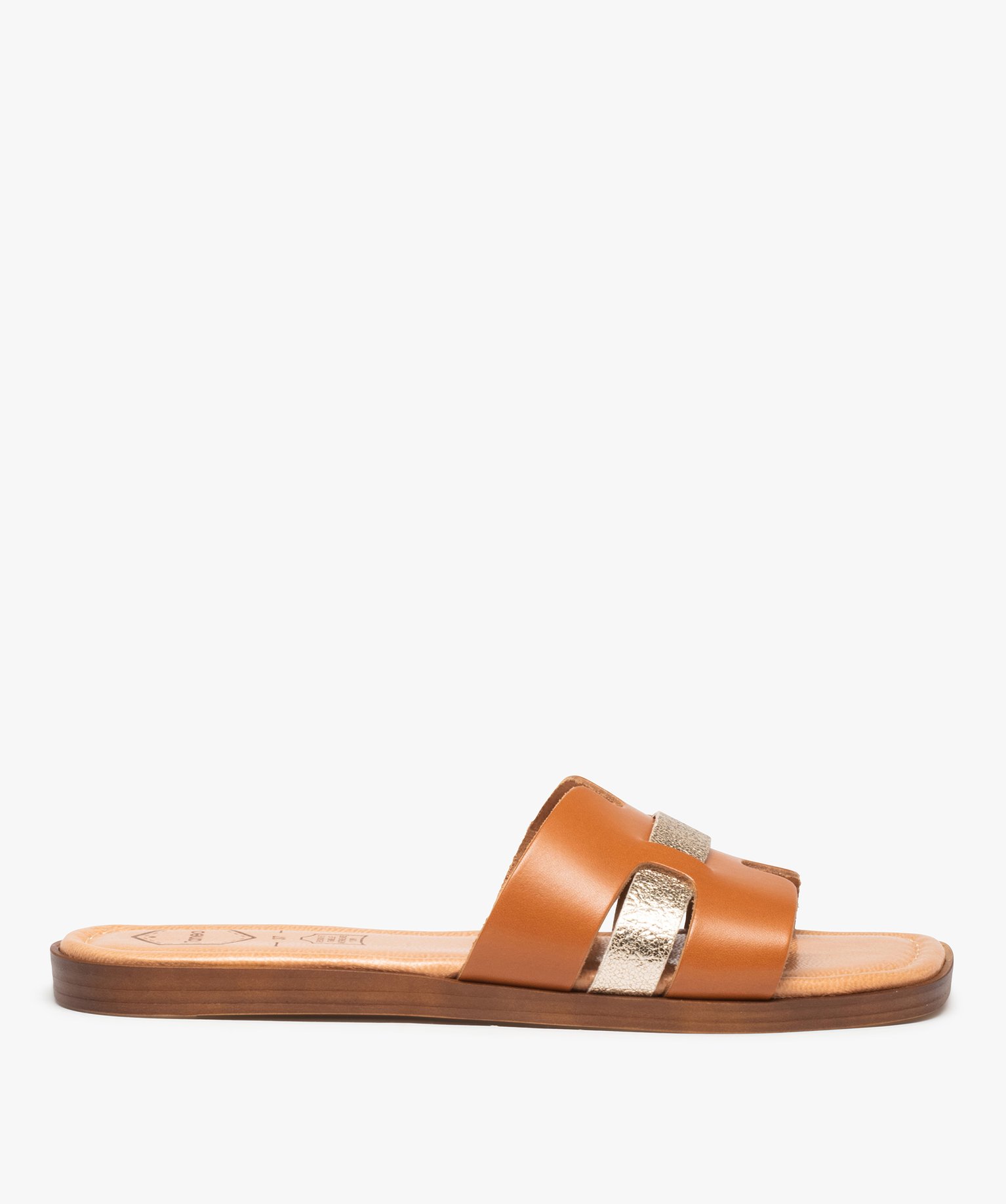 Mules femme avec dessus en cuir et bride scintillante - Tanéo marron | GEMO