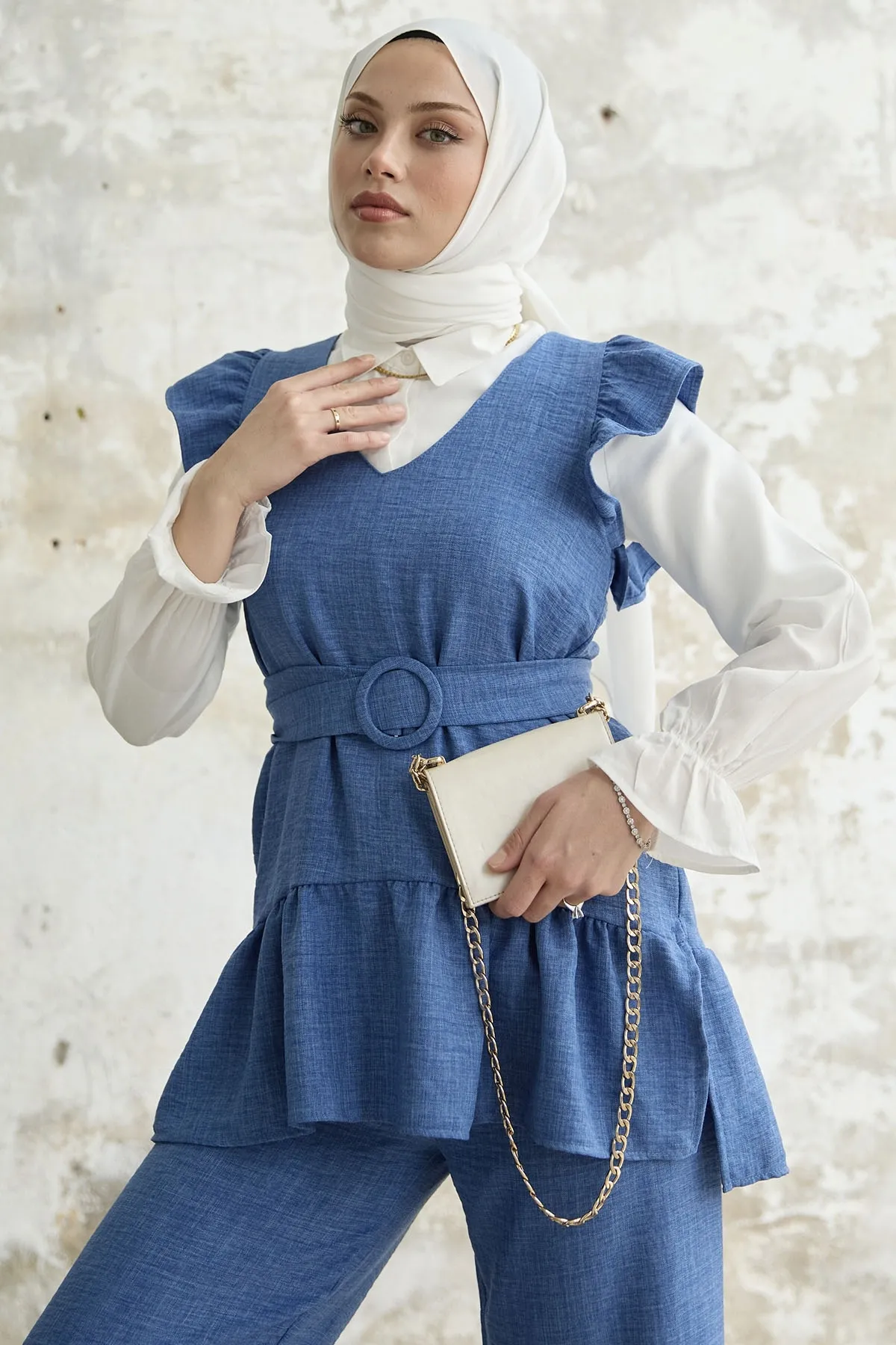 InStyle  Dreiteiliges Set mit Rüschen an der Schulter - Blau