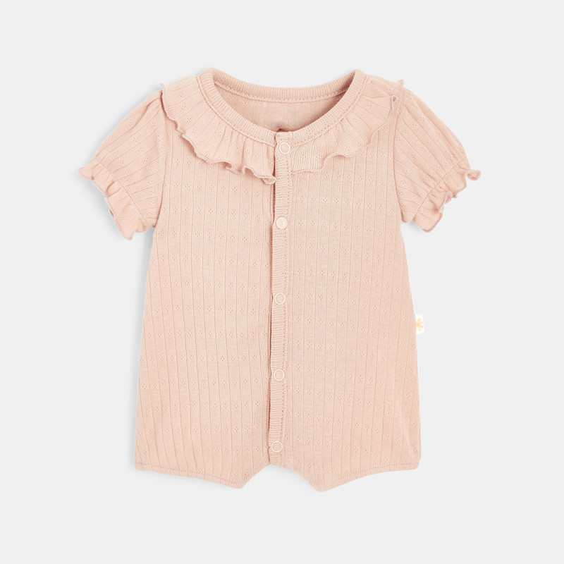 Combishort bébé fille en coton bio maille pointelle rose Absorba