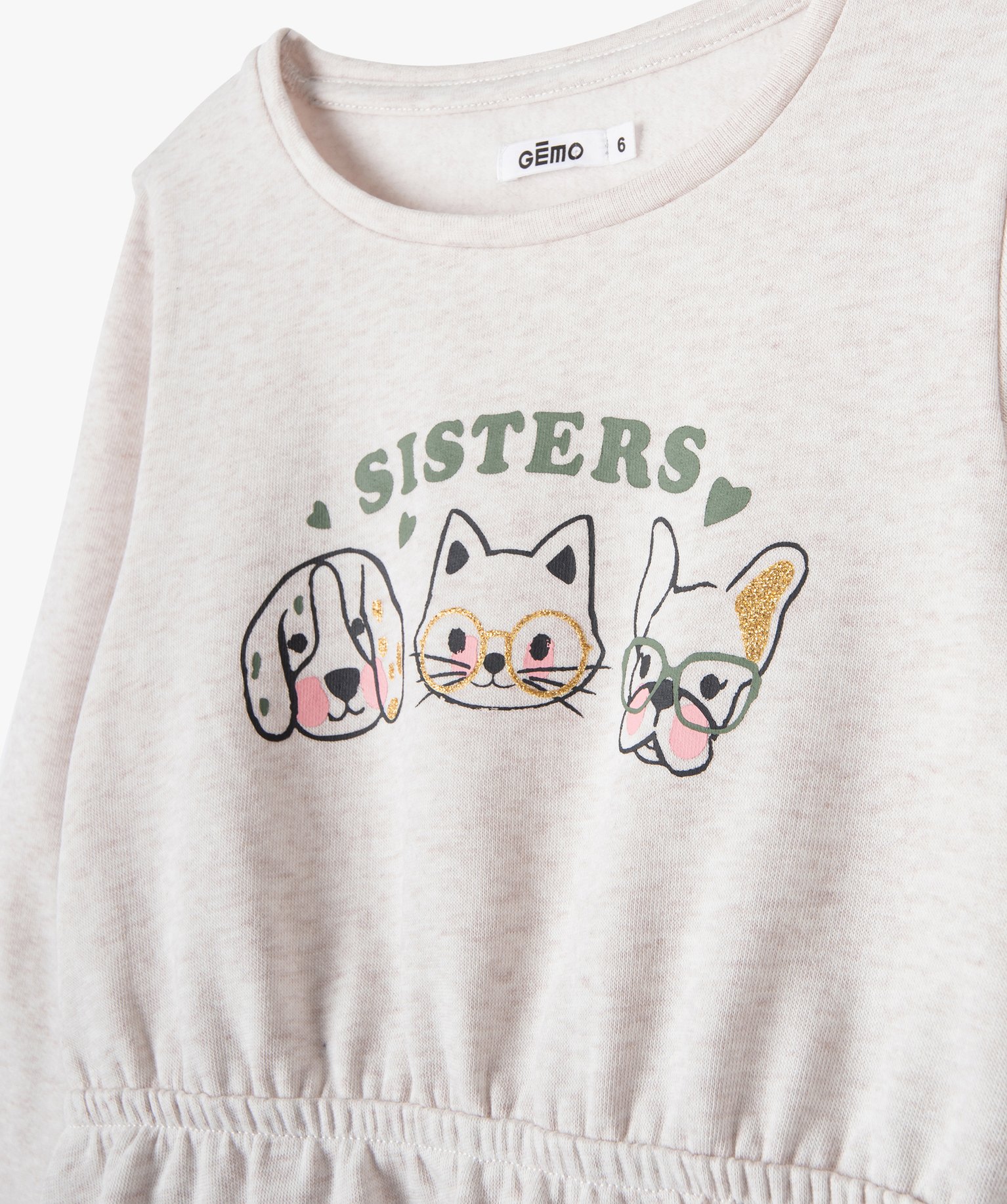 Robe sweat à manches longues avec motif pailleté fille ecru | GEMO
