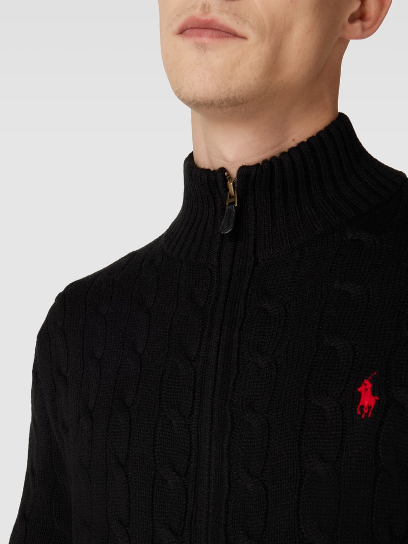 Strickjacke mit Logo-Stitching in schwarz