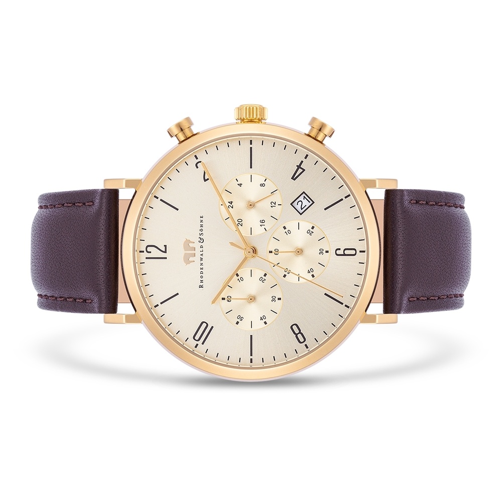 Rhodenwald & Söhne Chronographe Arakon en Or jaune Cuir véritable en Marron Montre