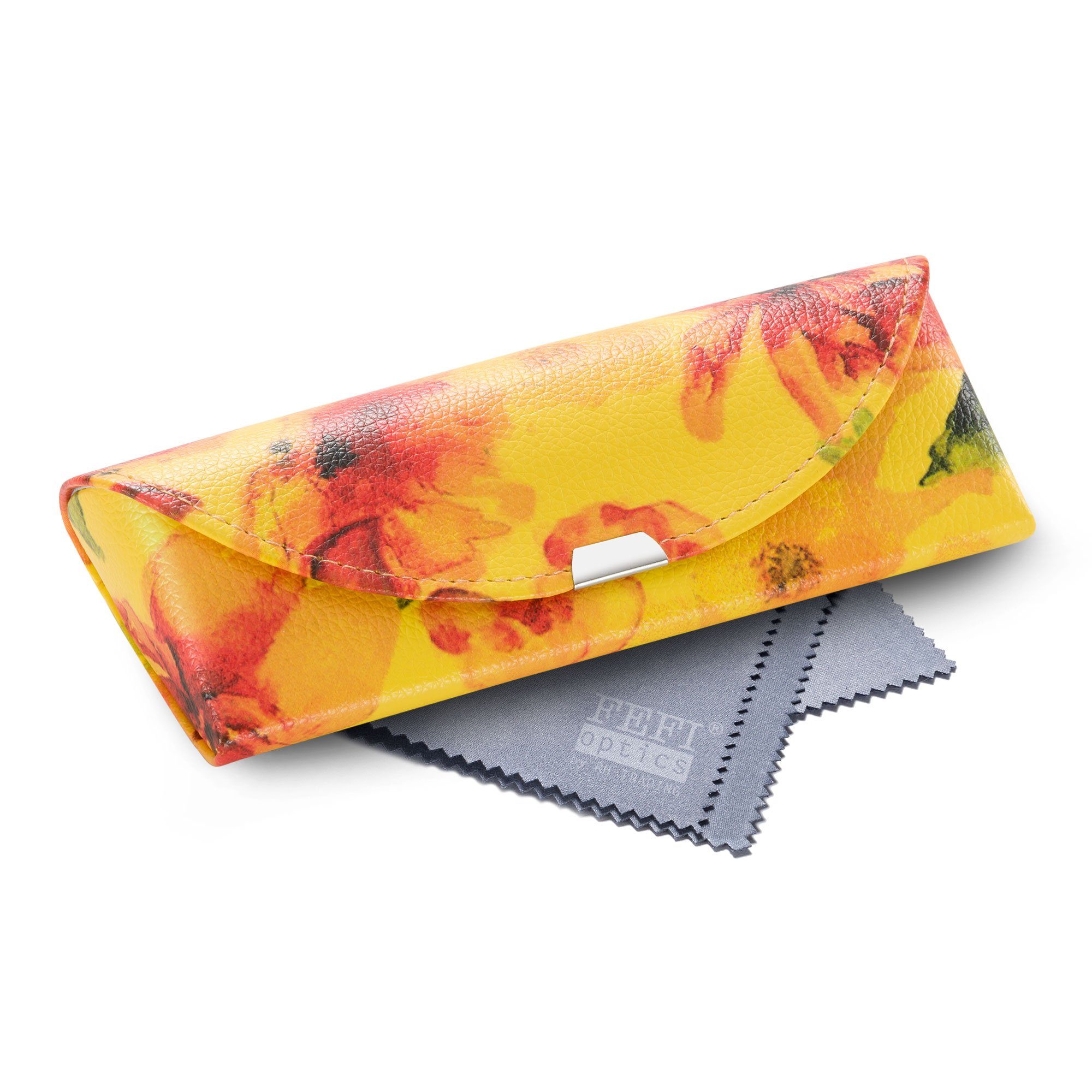 FEFI Brillenetui Exklusives Hardcase Etui mit Magnetverschluß, Set aus 1 Etui + hochwertigem Mikrofasertuch
