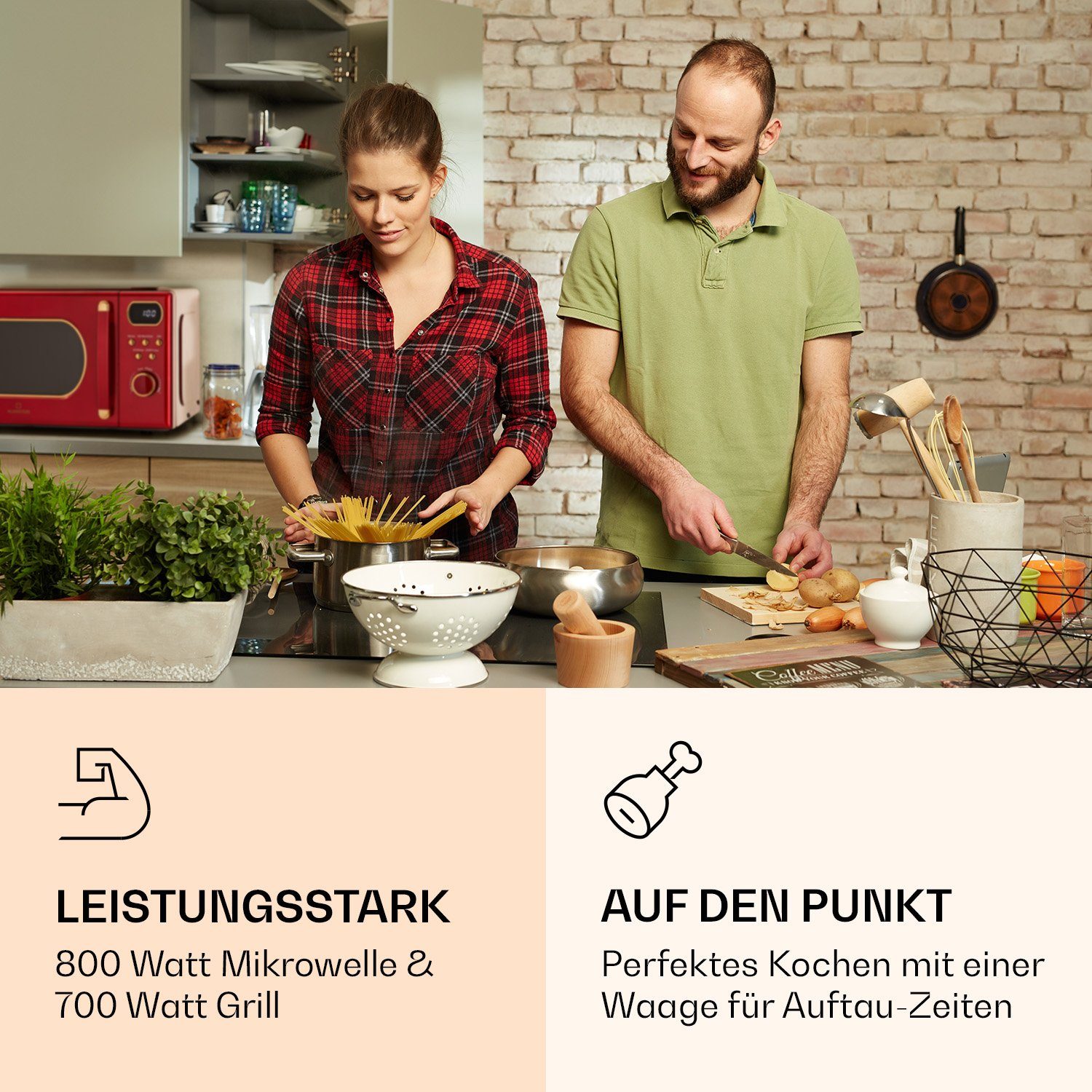 Klarstein Mikrowelle Julieta Mikrowelle mit Grill 20l 700 / 800 W Ø25,5cm 8 Programme, Mikrowelle; Grill, 20 l