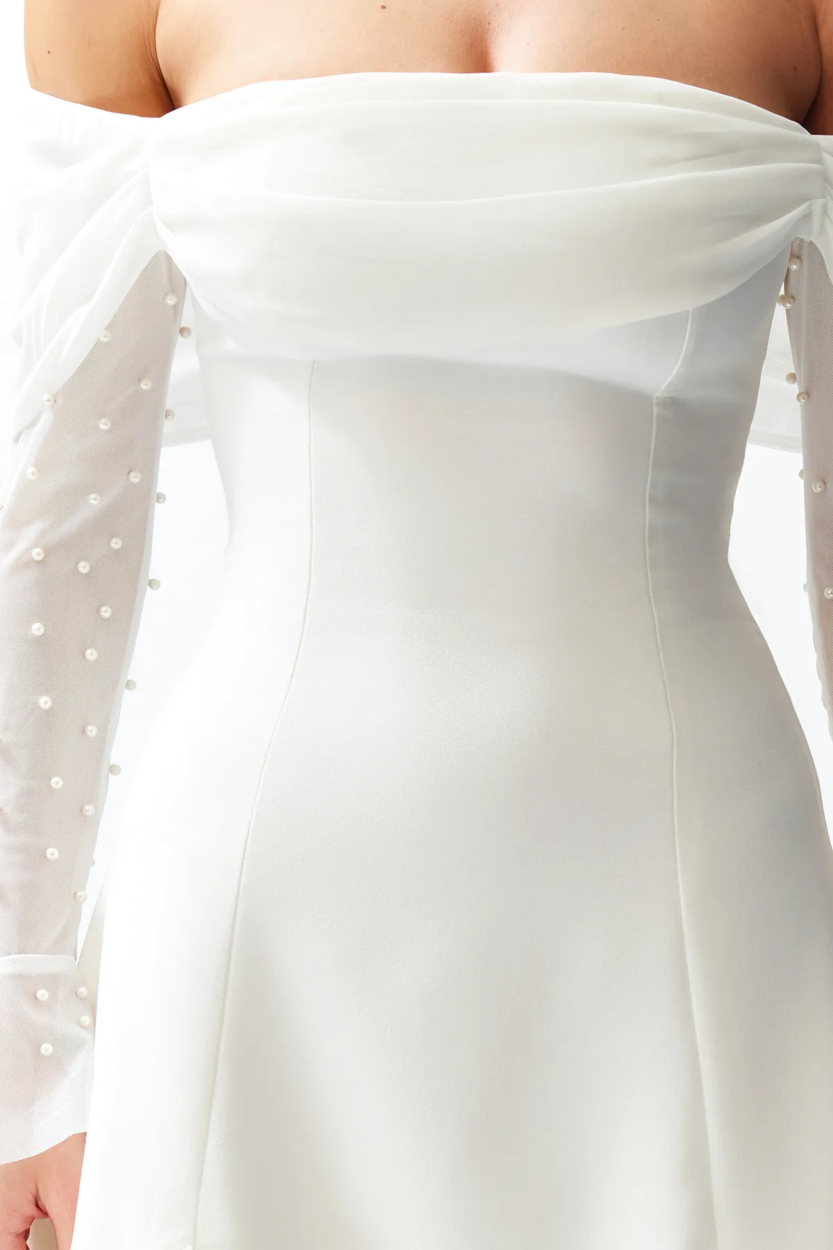 Trendyol Collection  Weiße Braut-Taillenöffnung/Skater-Futter für Hochzeit/Elegantes Nikah-Abendkleid TPRSS24EL00117