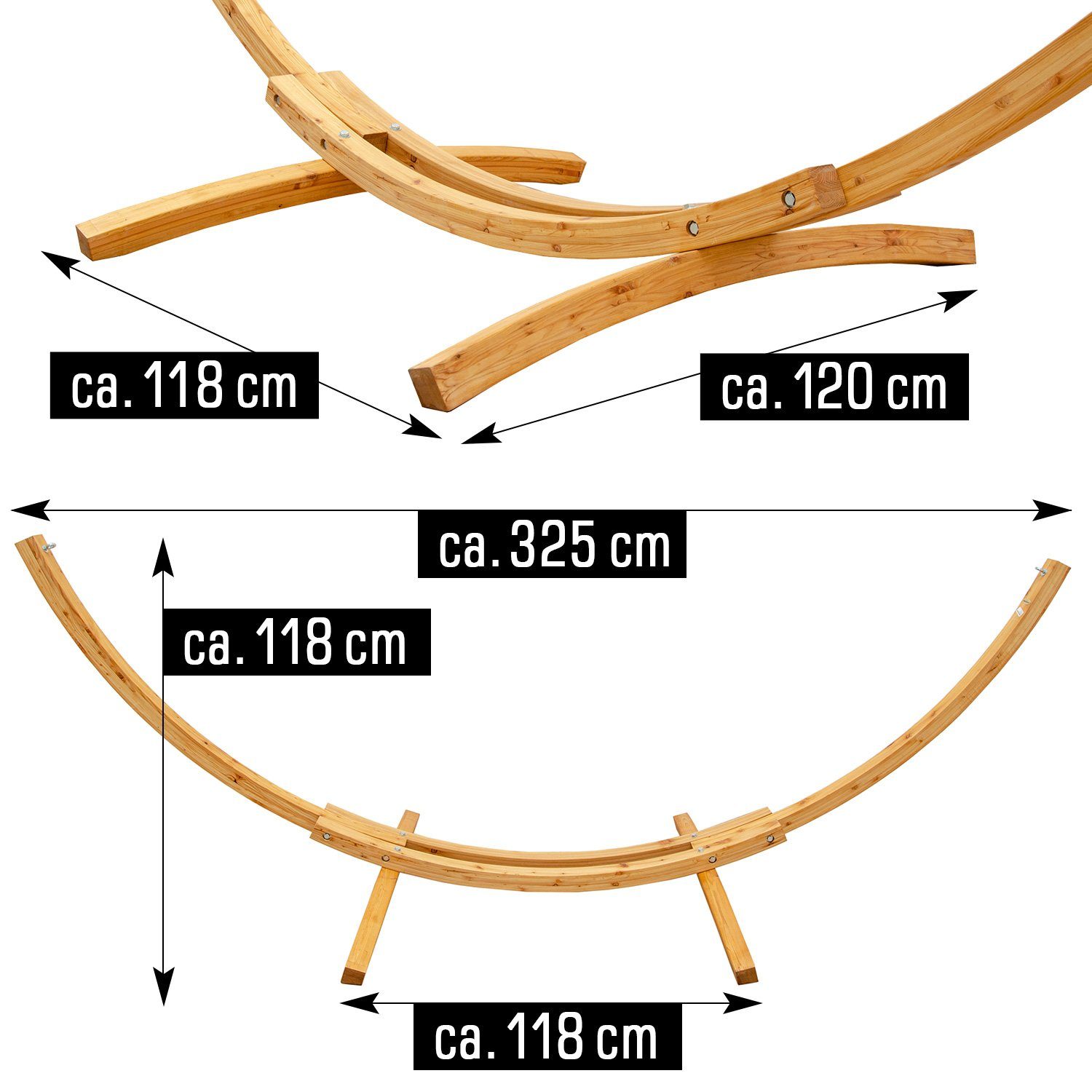 AMANKA Hängematte XXL Hängematte mit Gestell Hängemattengestell, Holz mit Stabhängematte 325cm